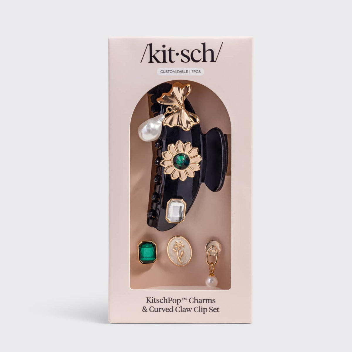 Customizable Curved Claw Clip with Interchangeable Charms Set, 7pcs KitschPop Curved Claw Clip & Charms - Pearlized Cream | KITSCH main image 2