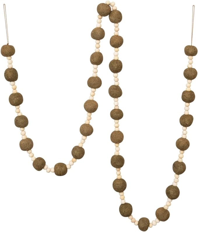 72"L Wool Felt Ball Garland with Wood Beads