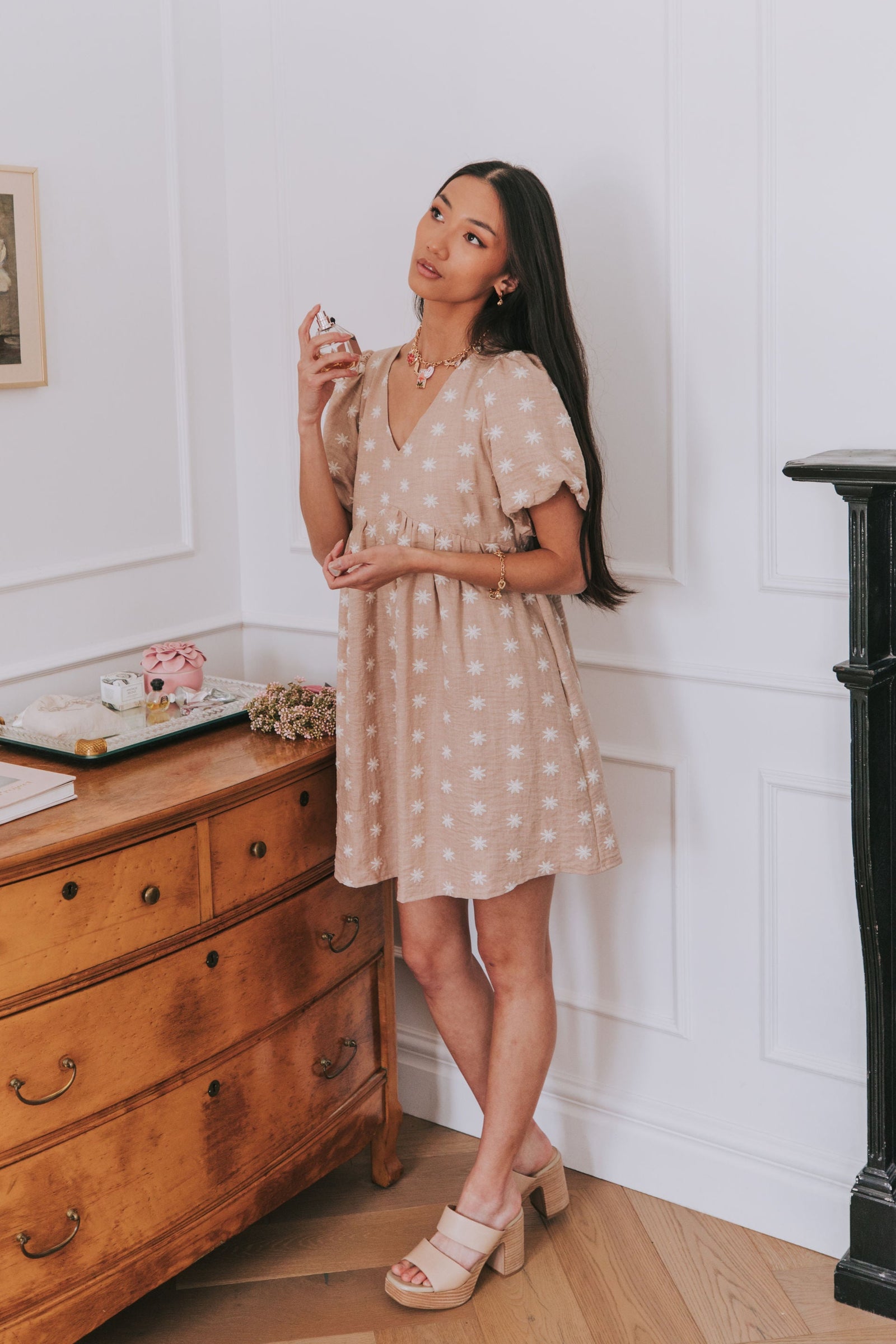 sachin and babi light blue dress Cream Ribbed Button Front Flower Embroidered Maternity Dress  PinkBlush