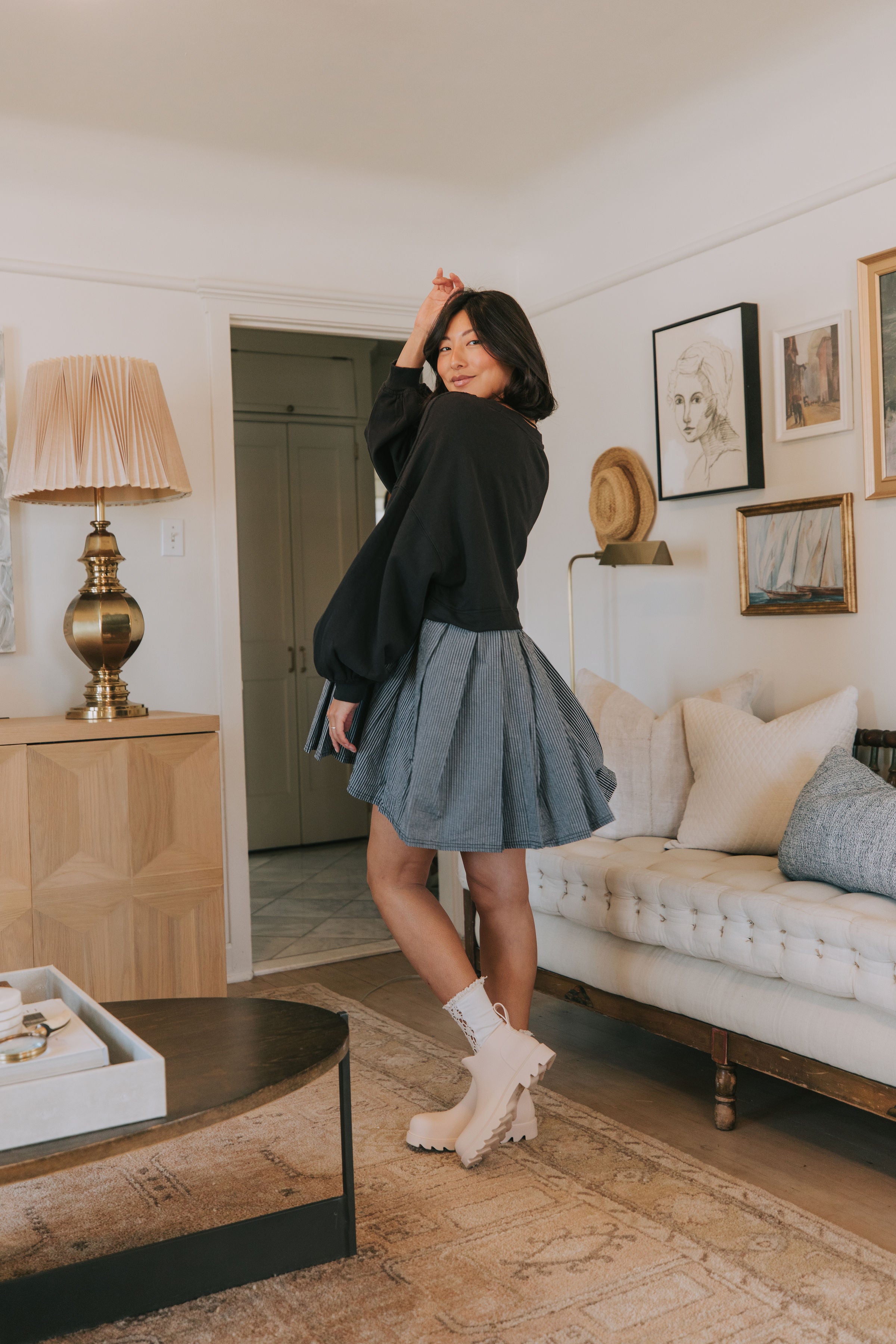 フリーピープル Free People Eleanor Striped Sweatshirt レディース Sweaters Washed Black FREE PEOPLE - Eleanor Striped Sweatshirt