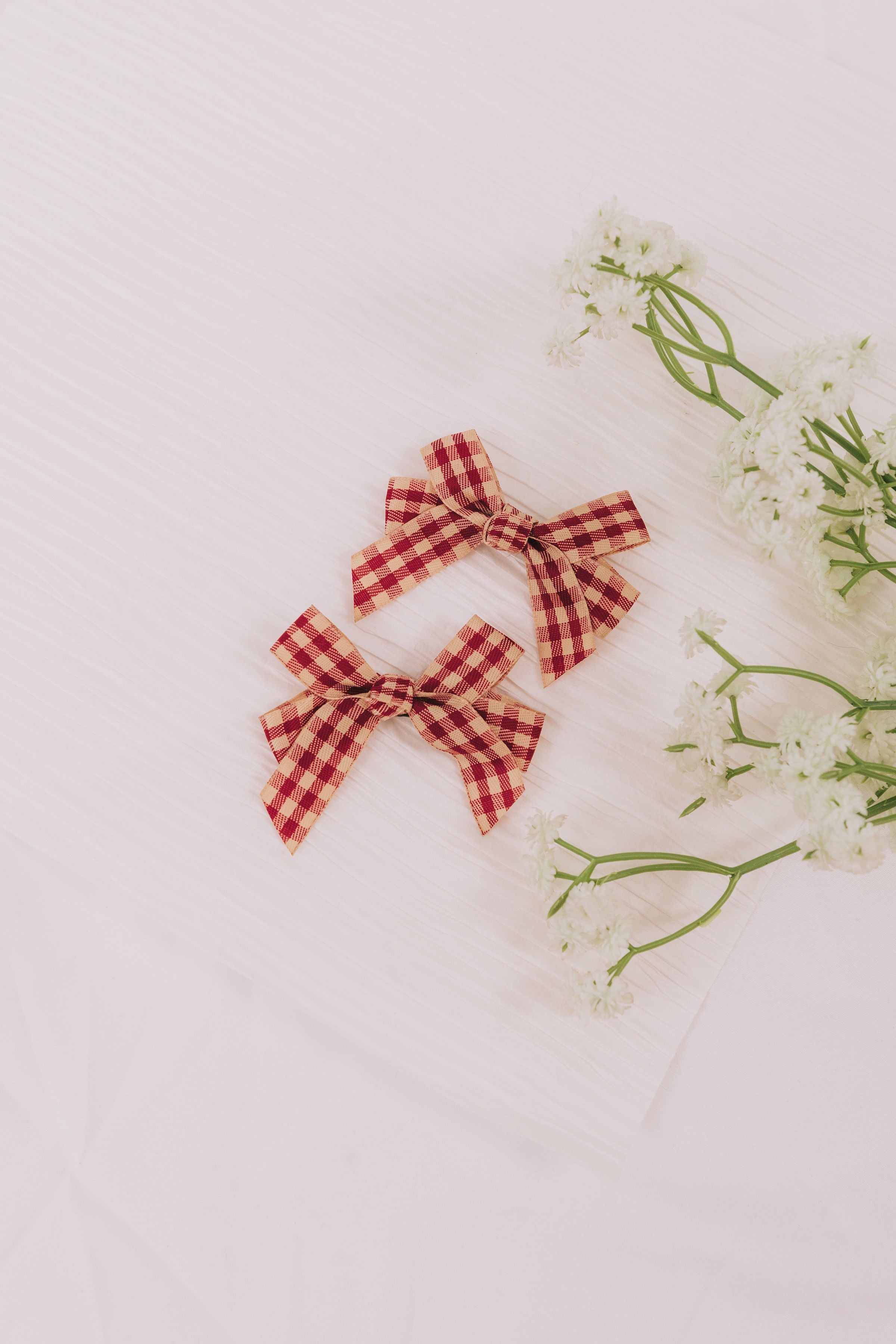Strawberry Plaid Baby Bow Clips