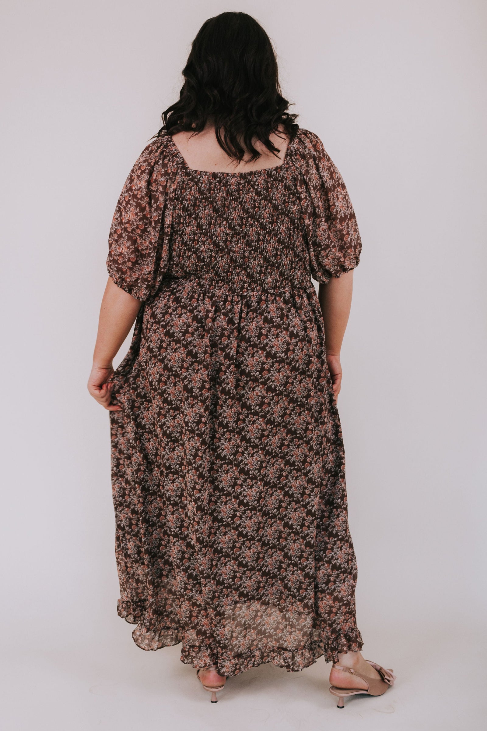 brown plus size floral dress Umgee Plus Size Mix Floral Collared Midi Dress In Brown Mix main image 1
