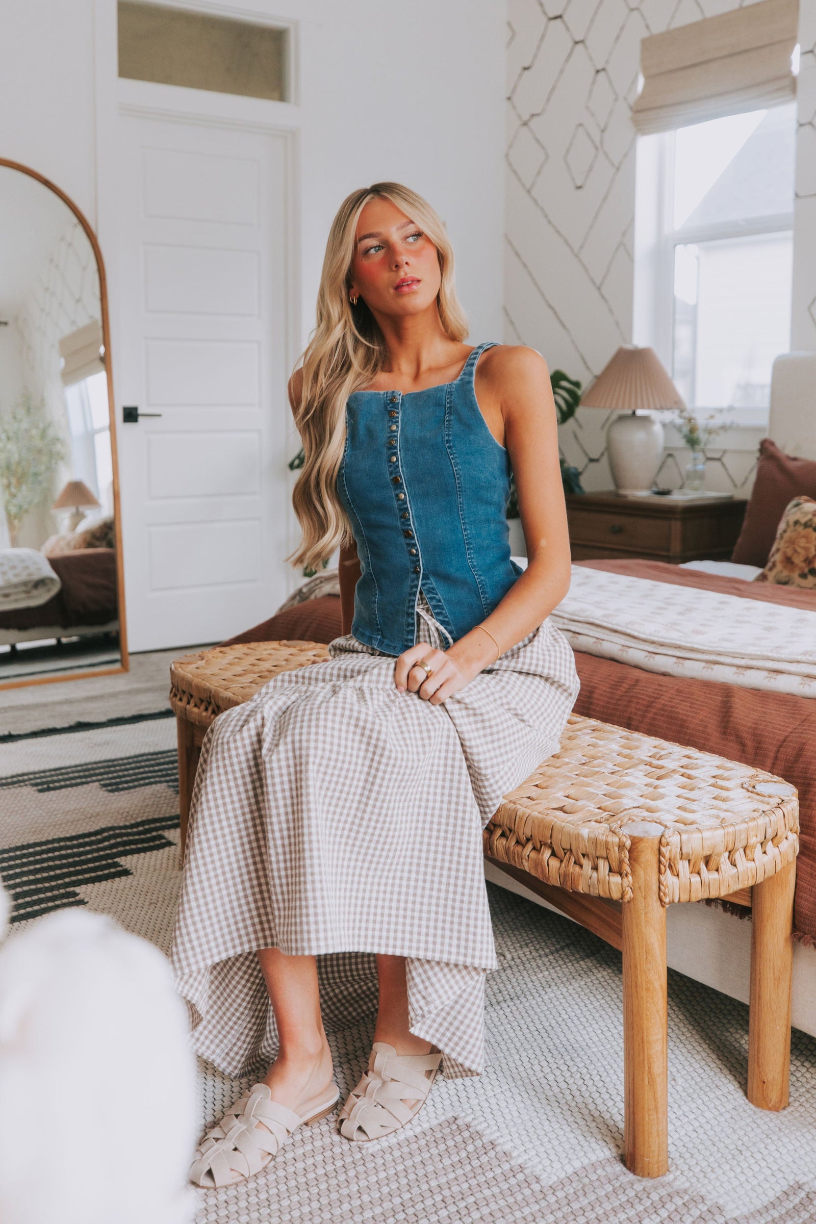 denim vest over dress FREE PEOPLE Vintage Lace A-line Sweetheart Belt Size:49 Beatrix heirloom denim jean Chic In Every Size