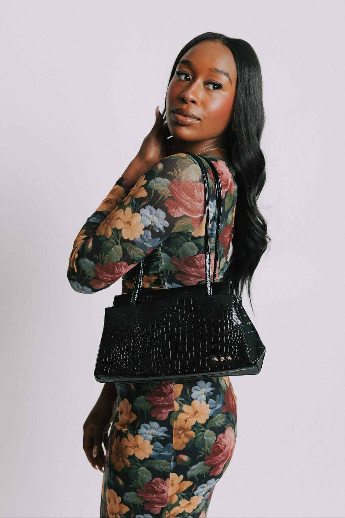 PRETTY SIMPLE - Kris Croc Embossed Shoulder Bag