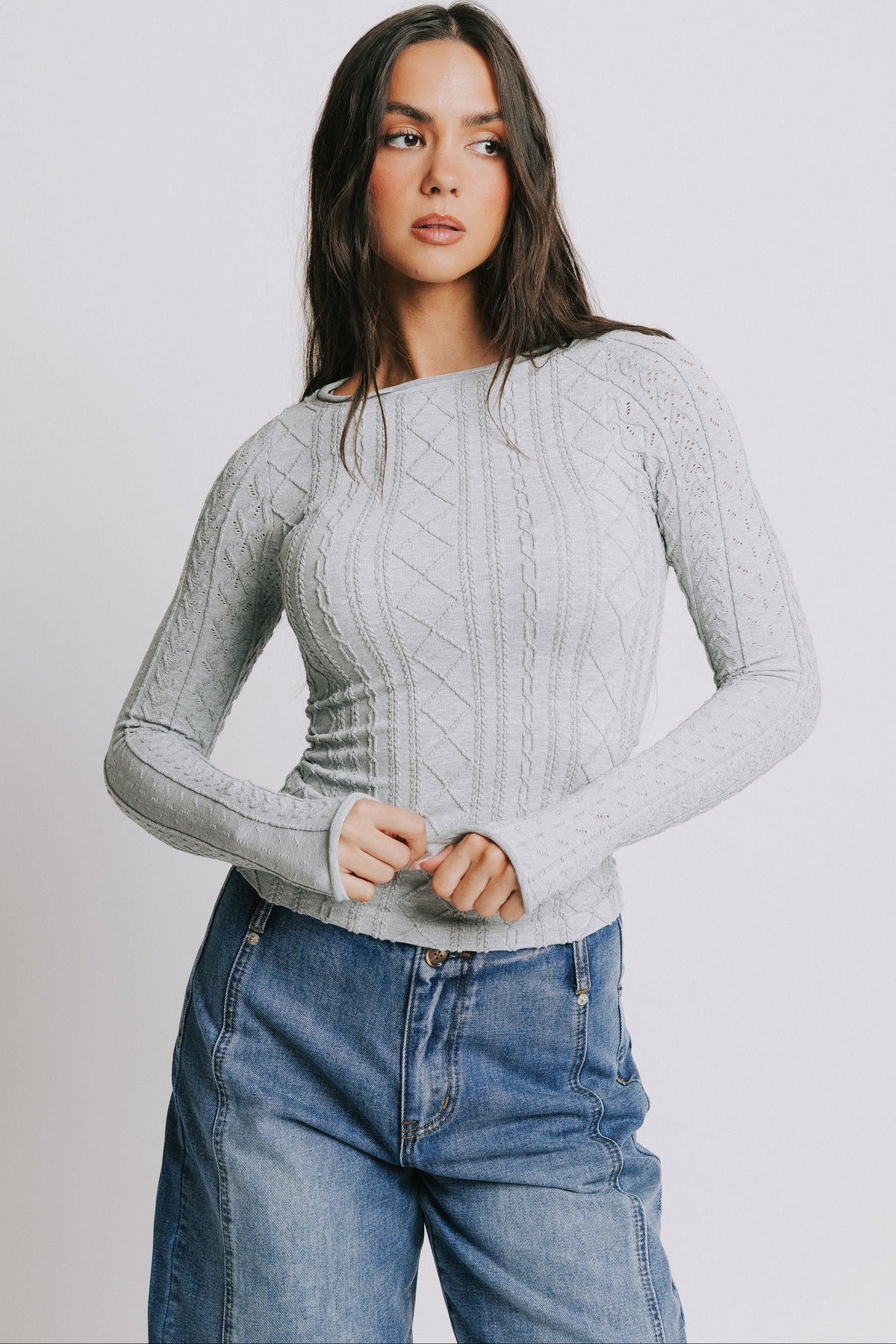 FREE PEOPLE - So Soft Seamless Modal Cable Long Sleeve Top