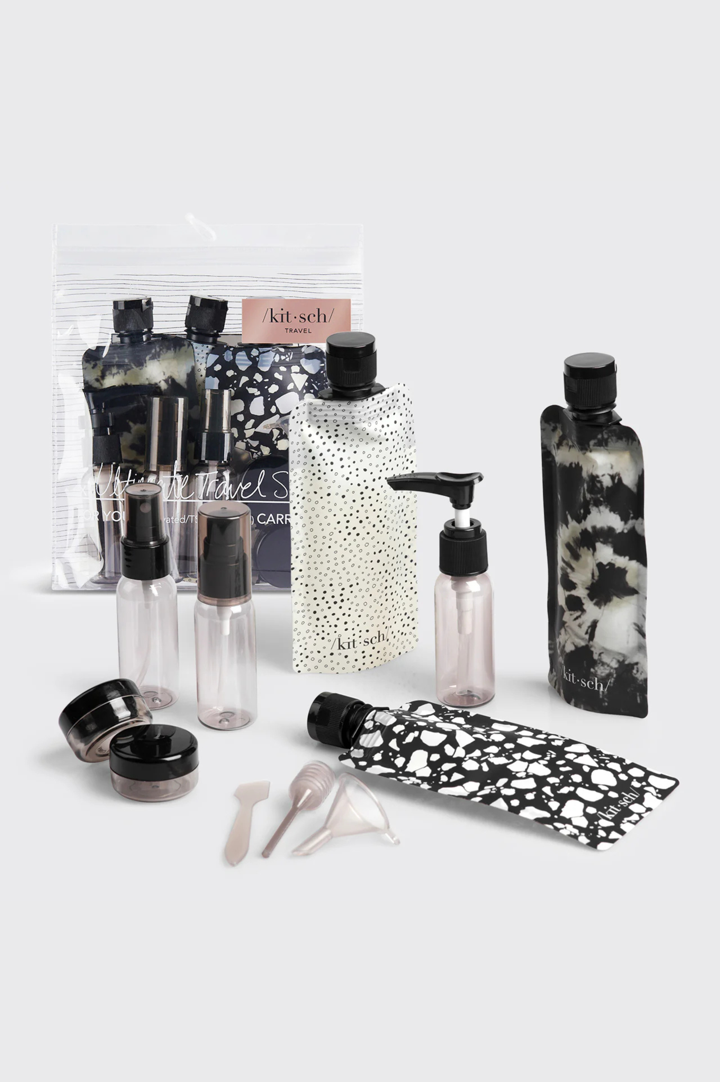 KITSCH - Travel Bottles For Toiletries 11 Pack - Black & Ivory