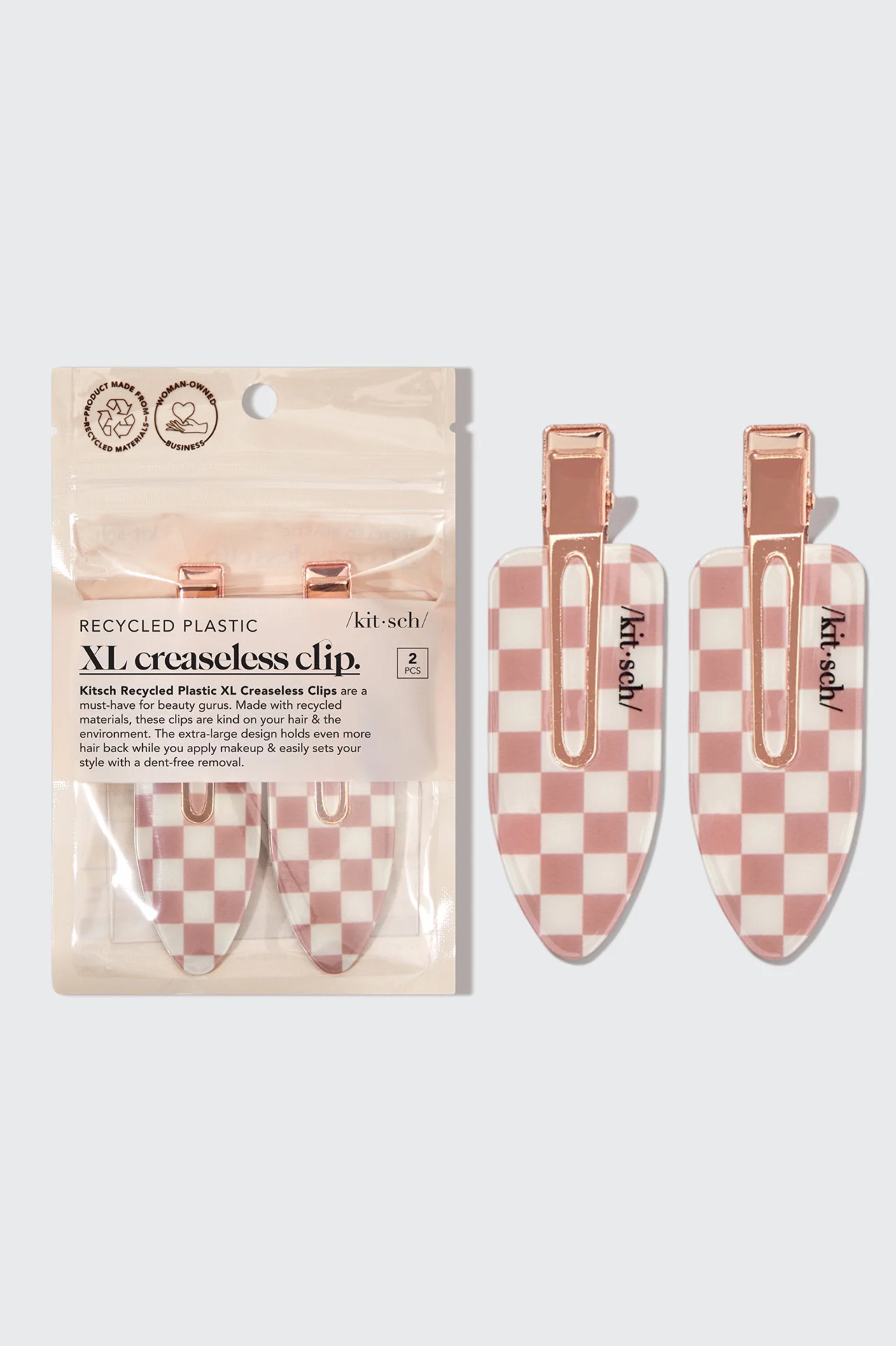 KITSCH - Recycled Plastic XL Creaseless Clips 2pc Set - Terracotta Checker 