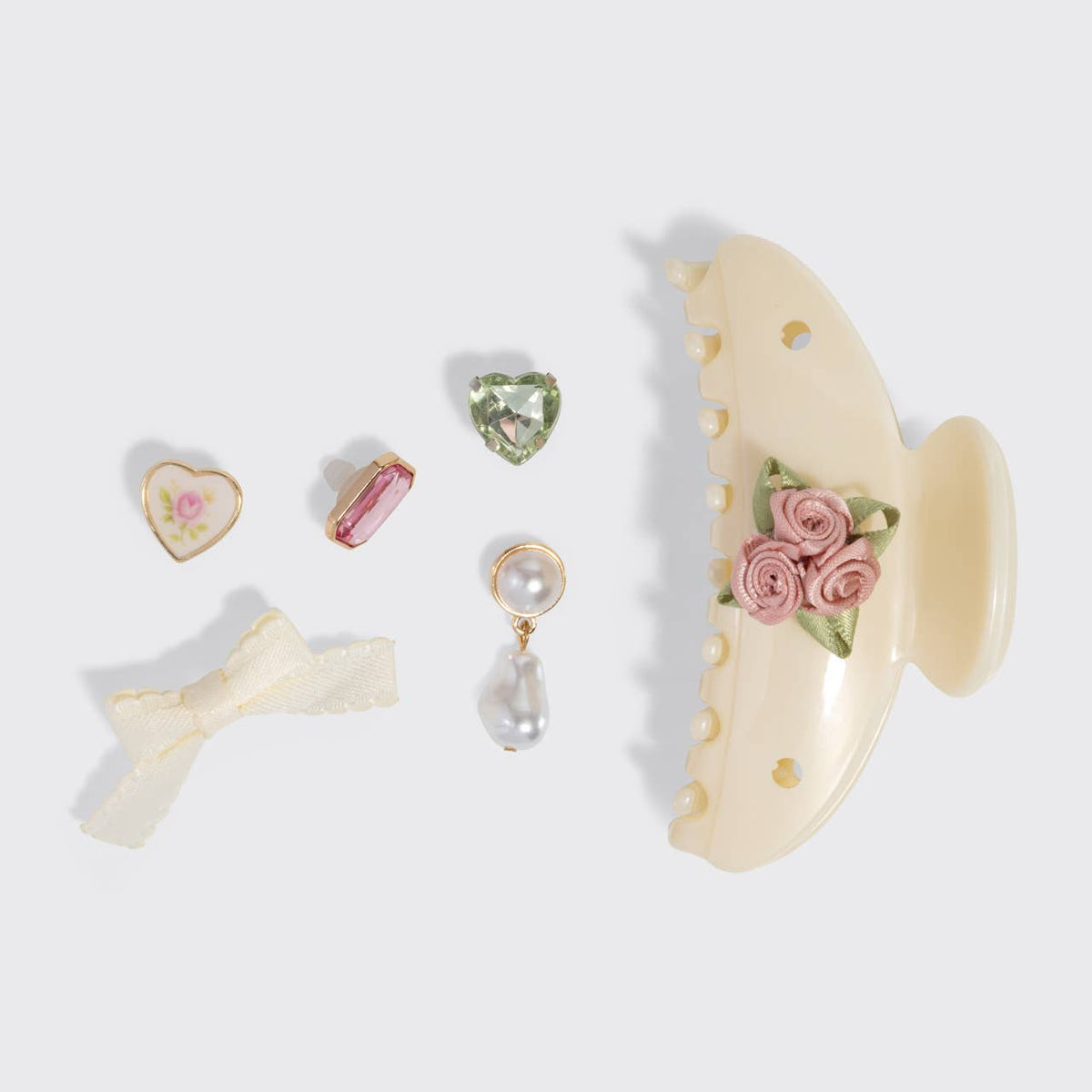 KitschPop™️Curved Claw Clip 7pc Set Vintage- Pearlized Cream display picture 2