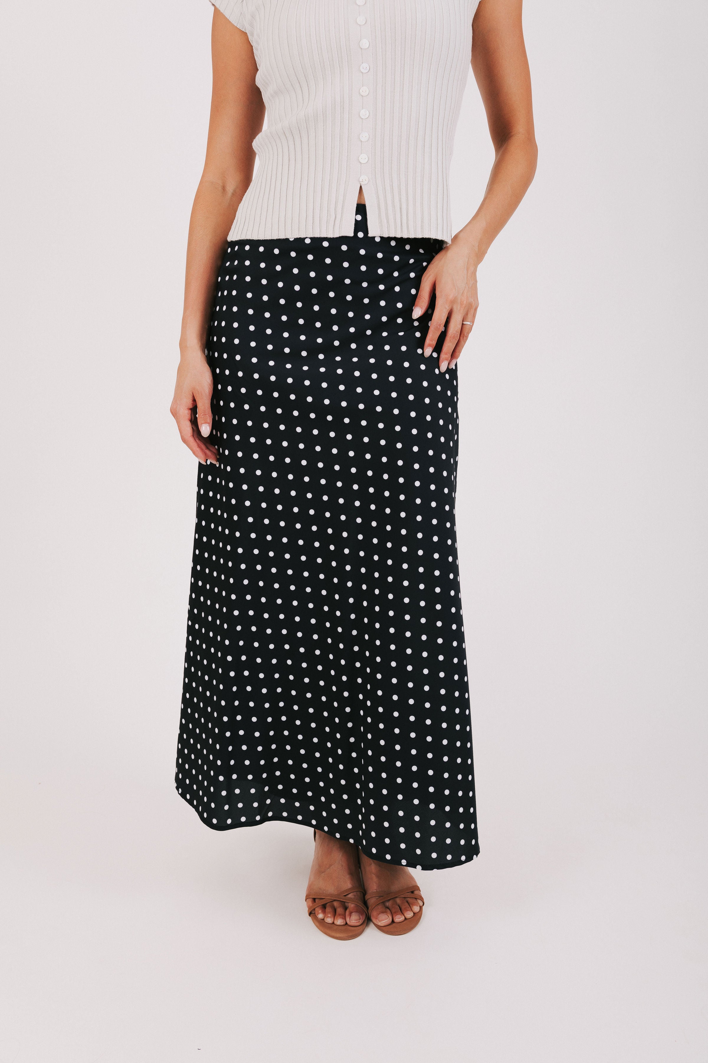 black and white polka dot maxi skirt 
