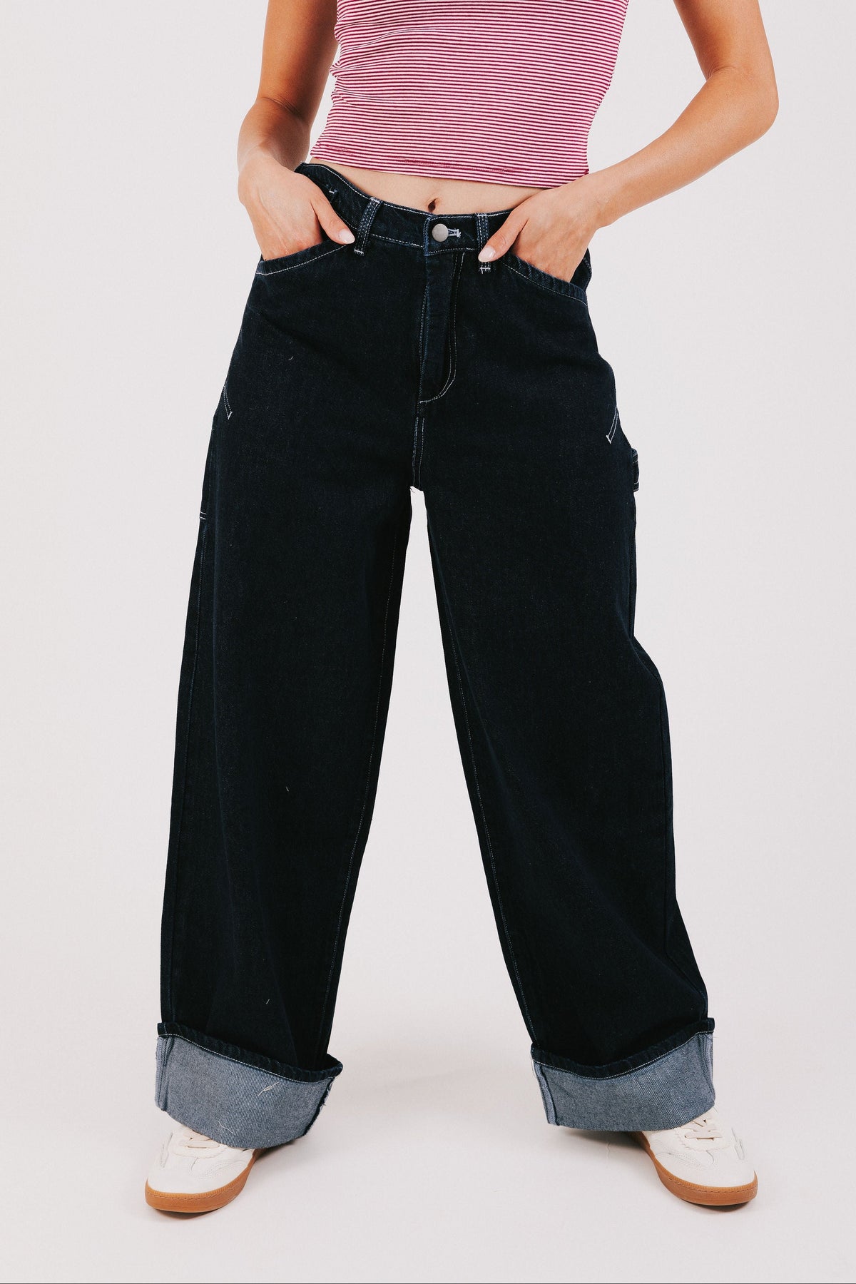 black baggy carpenter style cuffed jeans