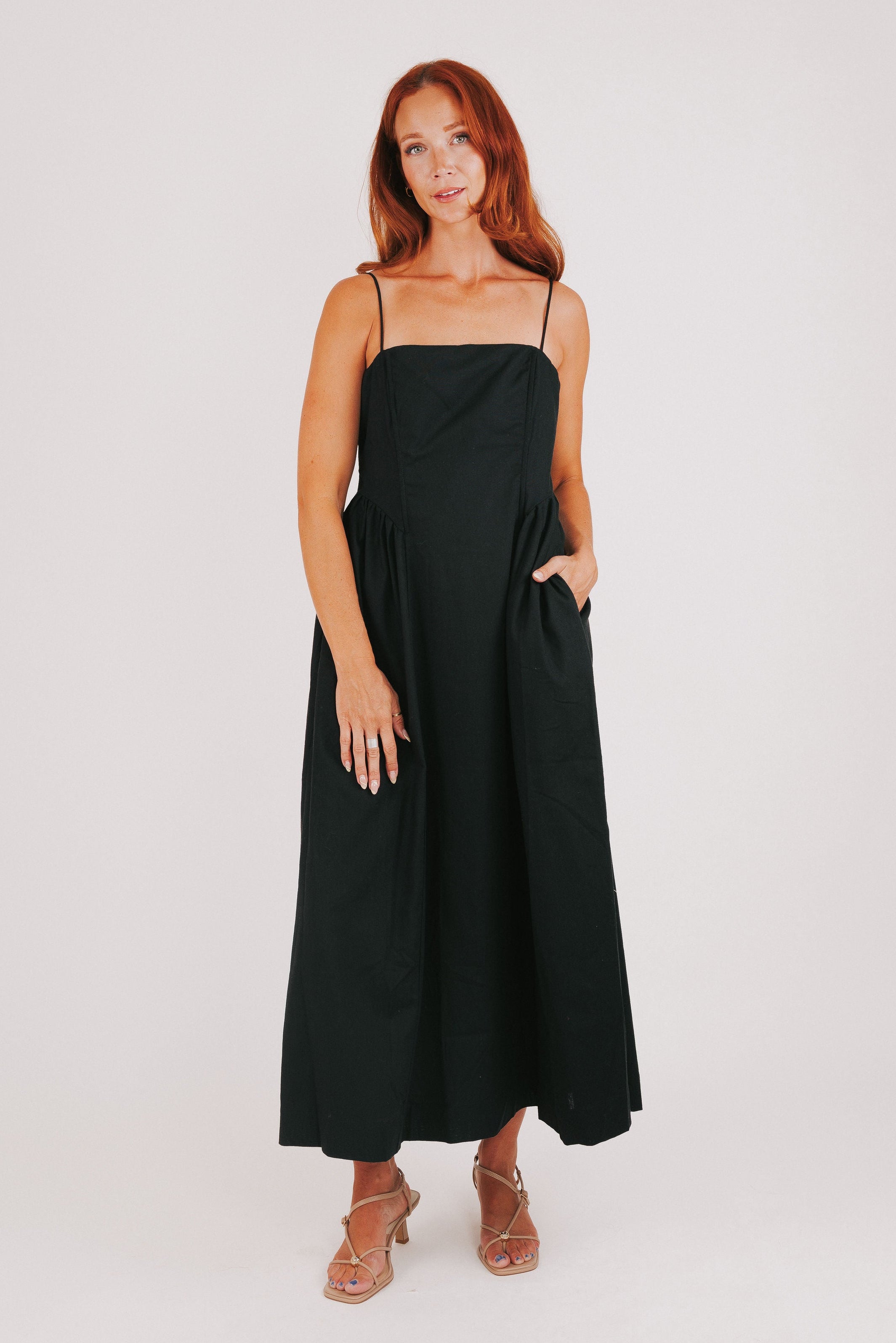 black spaghetti strap maxi dress