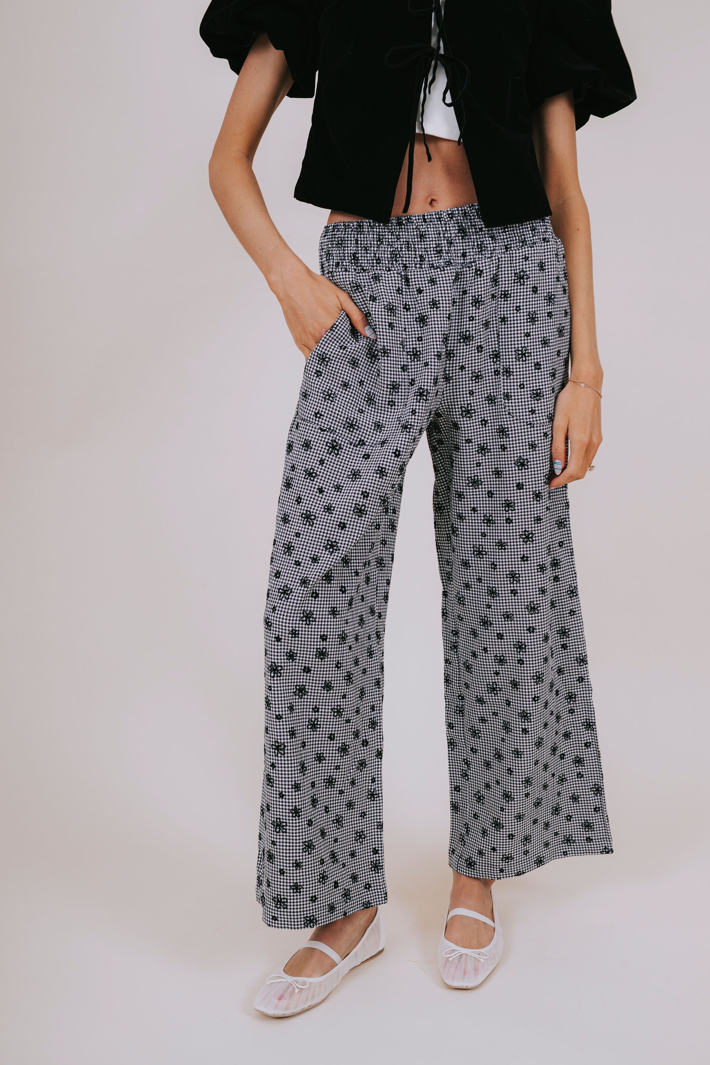 black velvet gingham pants front