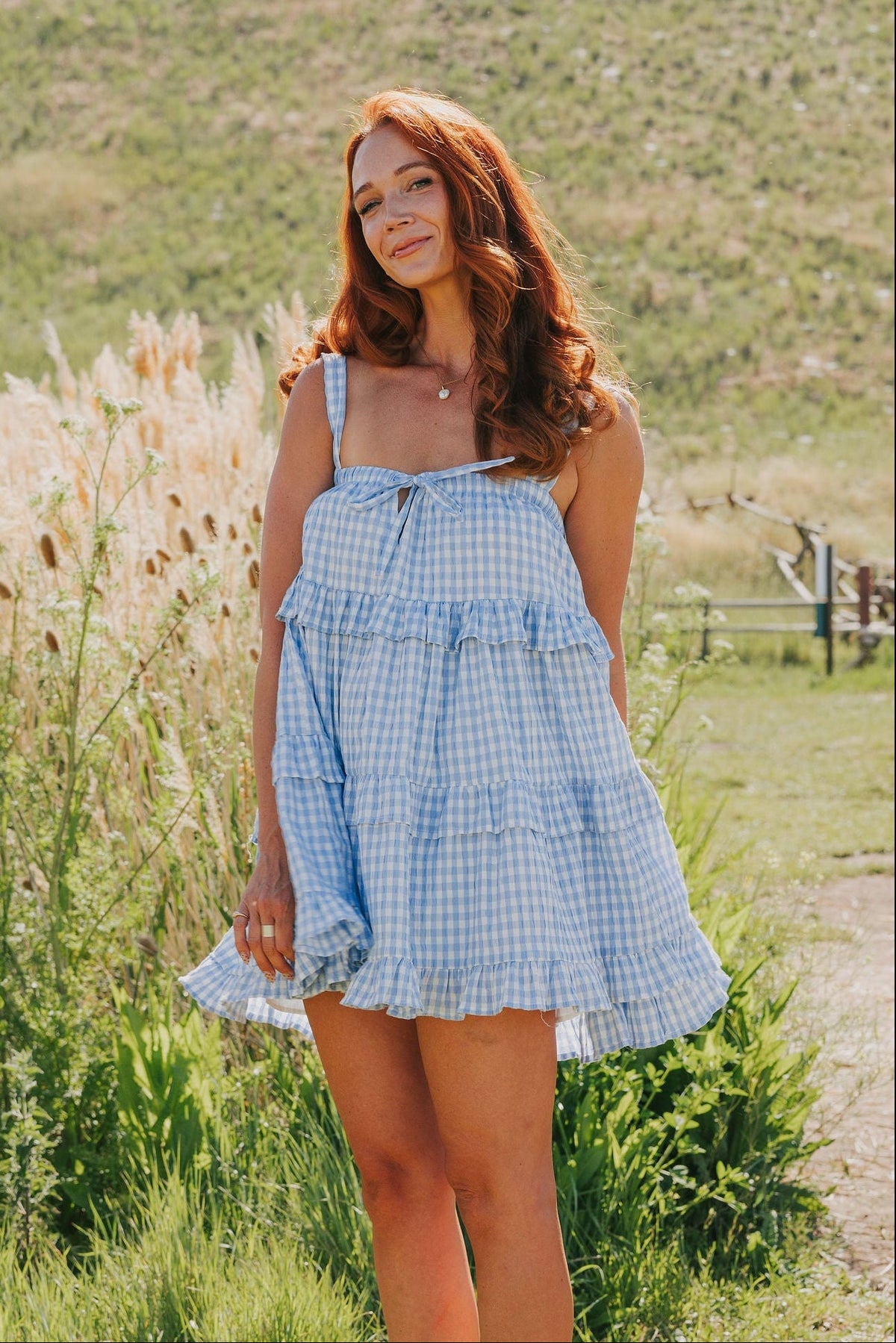 blue gingham babydoll dress Best Day Yet S / Hand wash or machine SOFTLINES soho mini dress lioness Color:As Shown