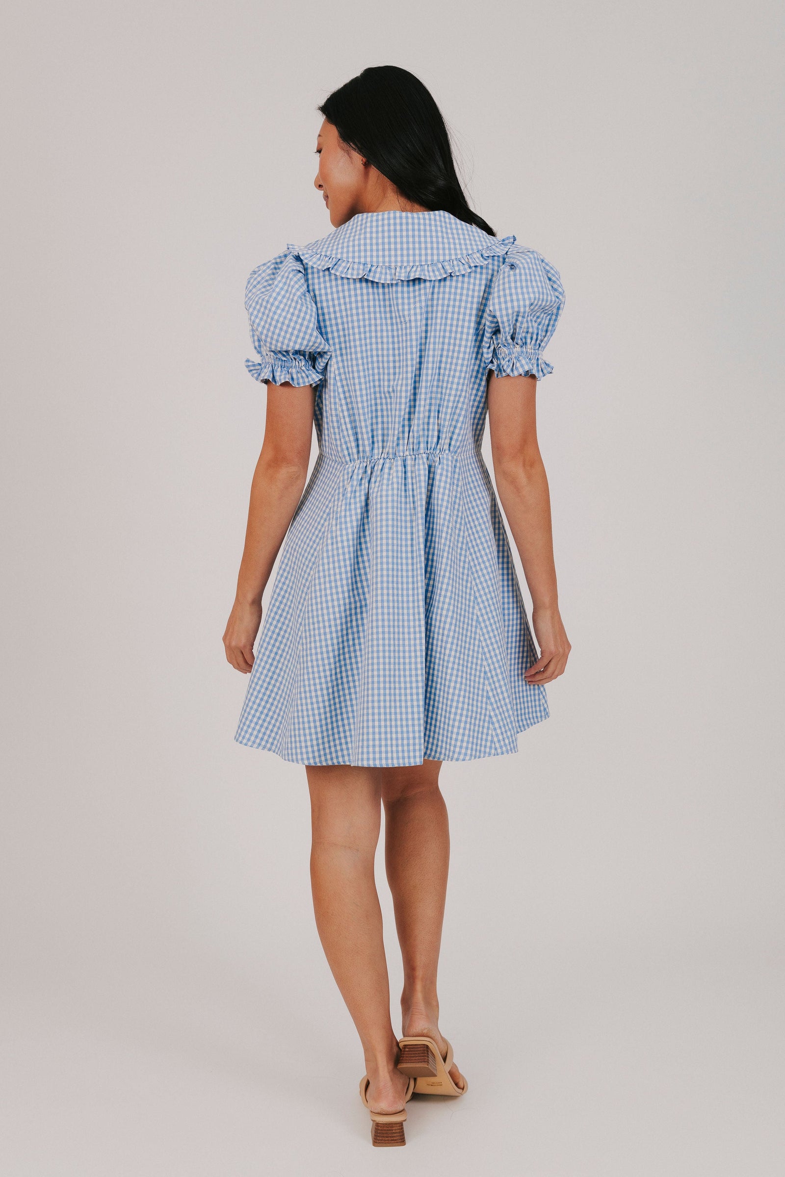 gingham short dress with peter pan collar Amzcrzy Womens Summer Dress Puff Sleeve Babydoll Dress Cute Gingham Short Dresses Peter Pan Collar Checkered Shift Dress Plaid Mini Dress S-2xl,