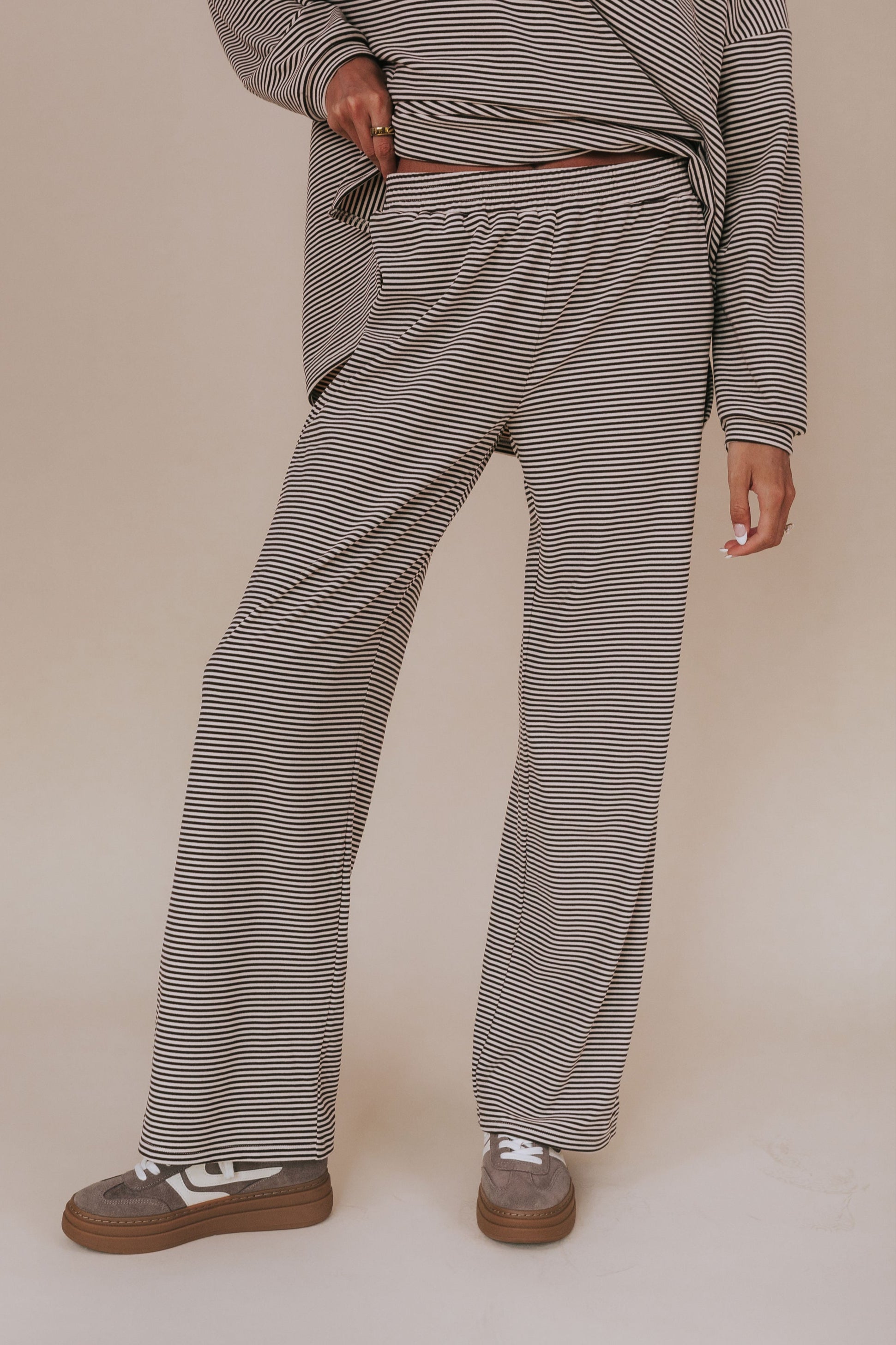 brown and cream striped lounge pants full