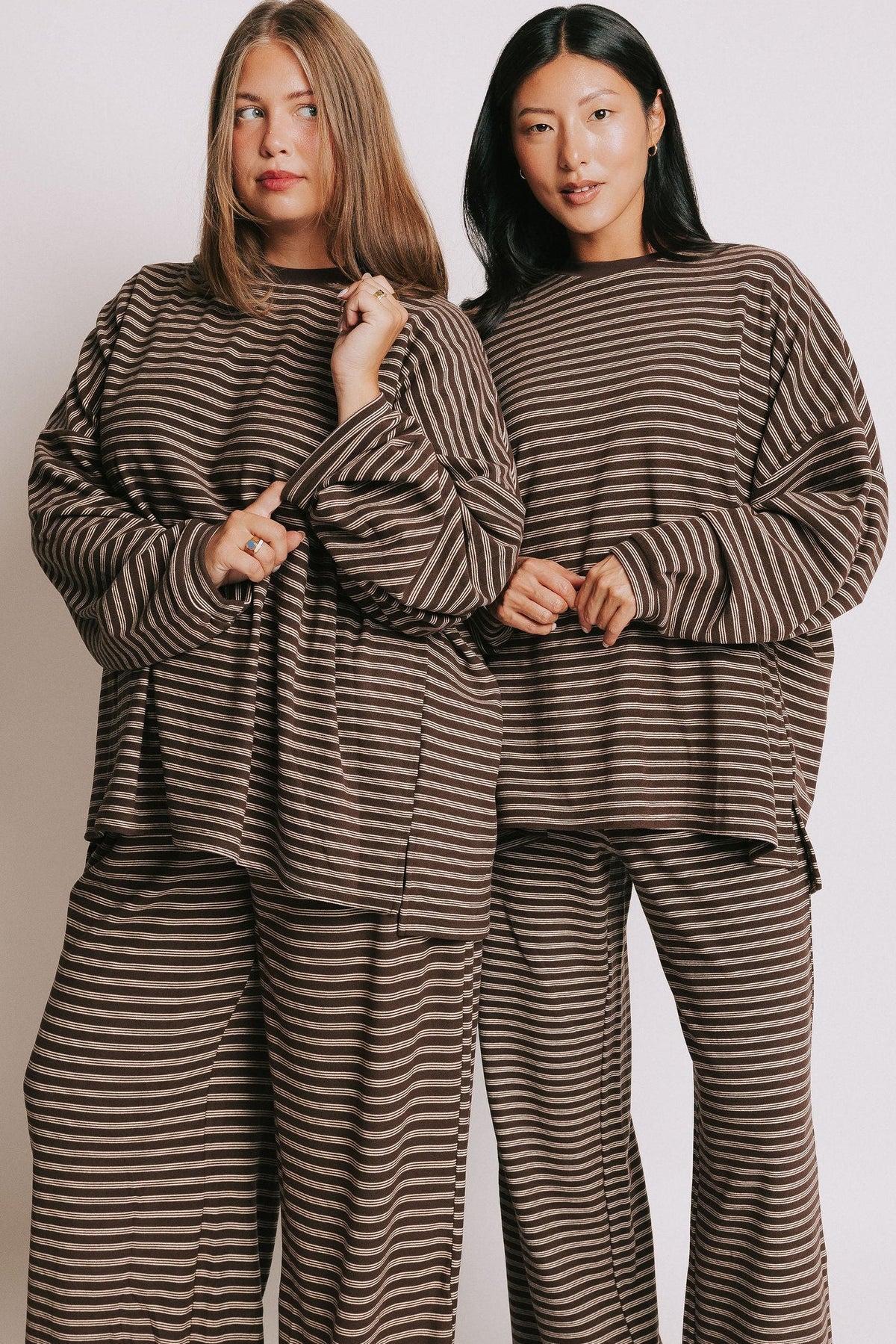 brown striped long sleeve lounge top models 