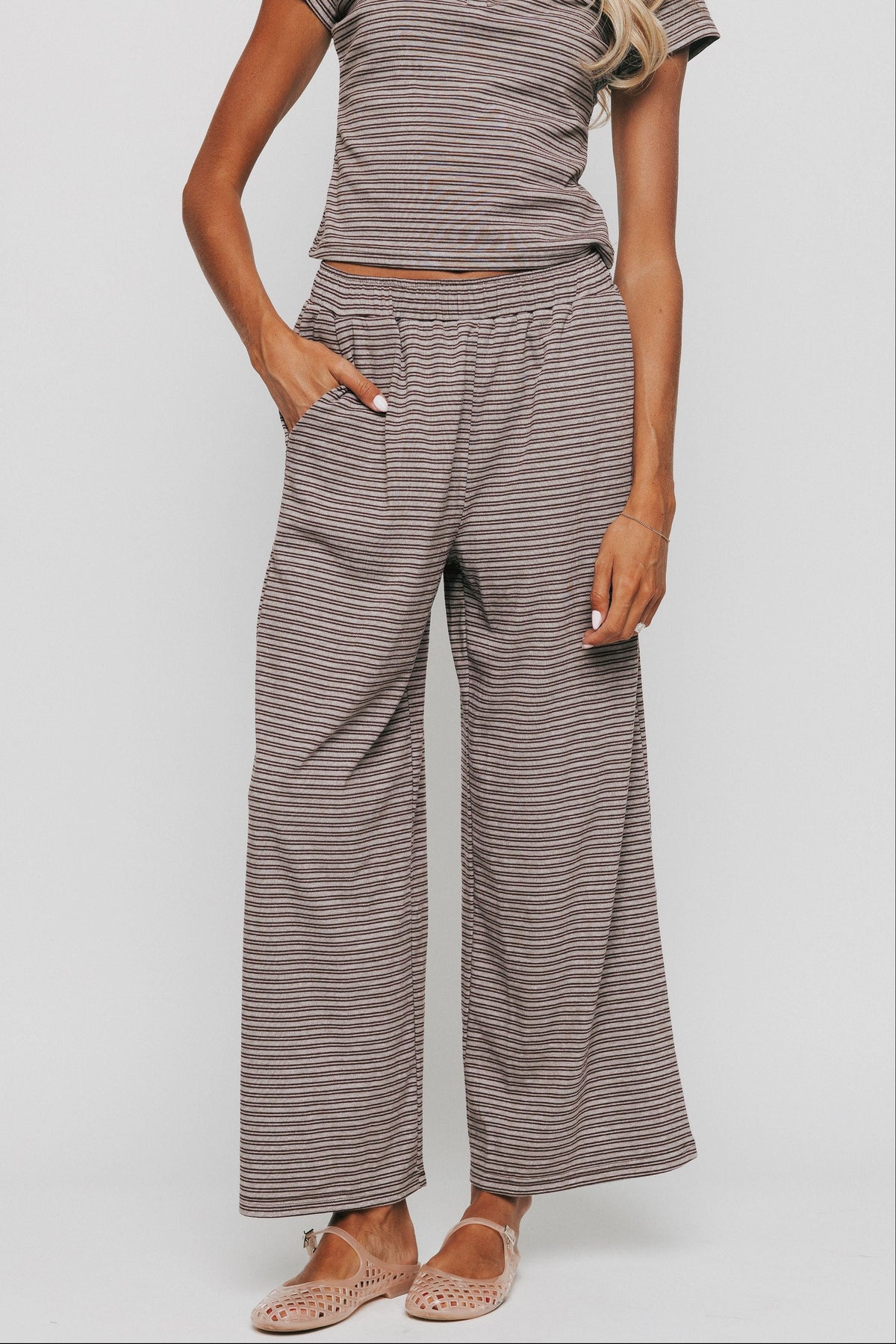 brown striped lounge pants