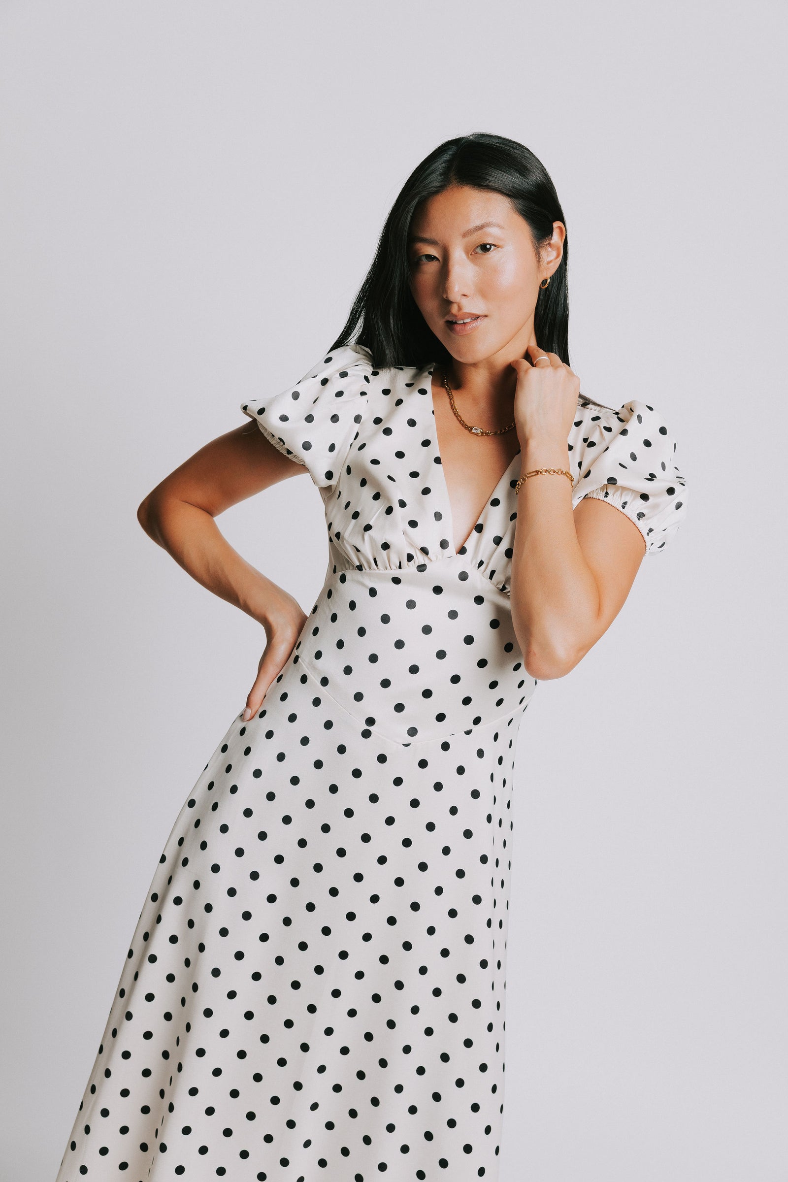 black and cream polka dot dress Our Little Secret M / Ivory Further enhancing its comfortable Vintage 1990's Jessica McClintock Color:Black with Pink & Turquoise & Lilac Embroidery Black Strap