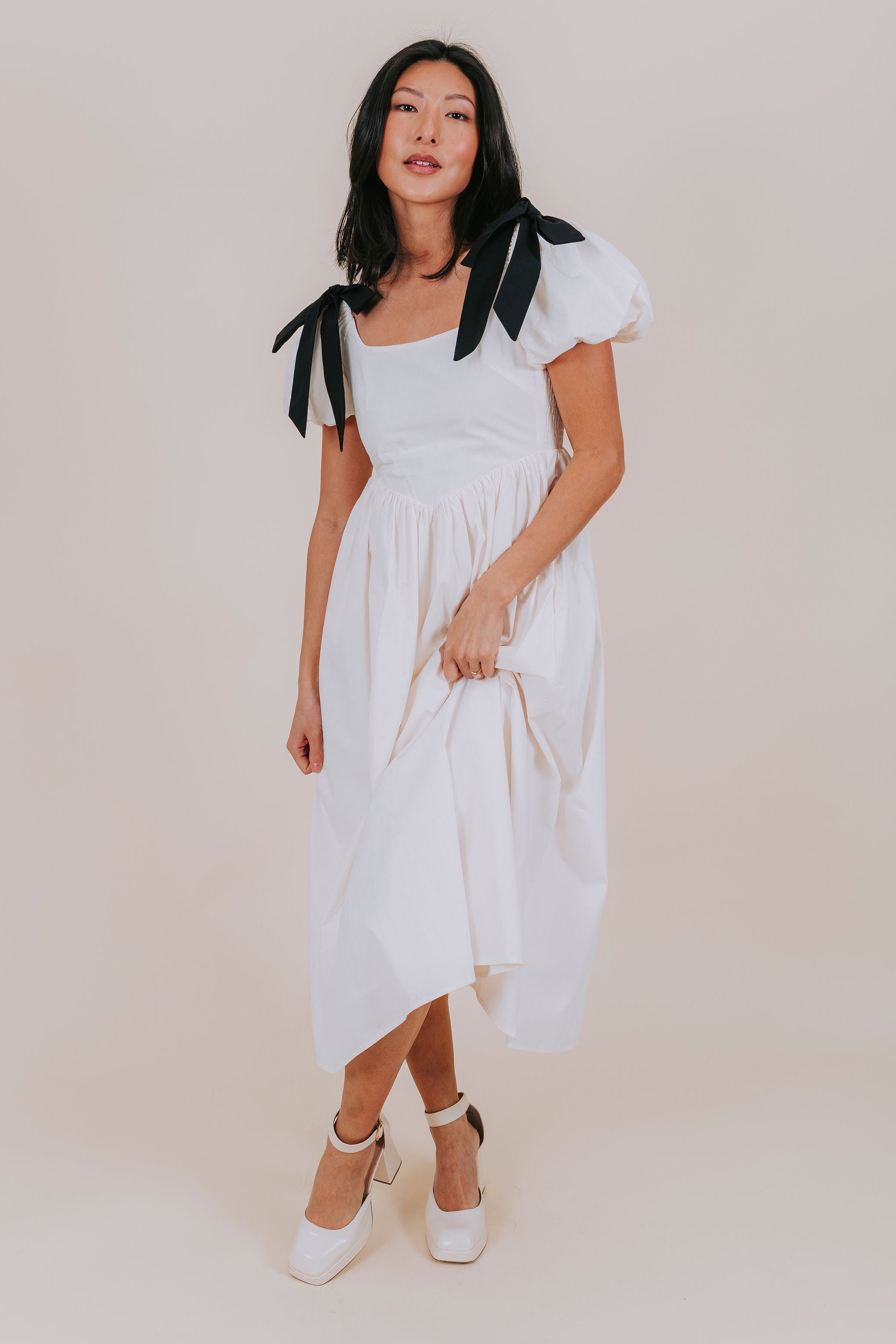 white dress black accents Risk It All Dress S / Evening Creme