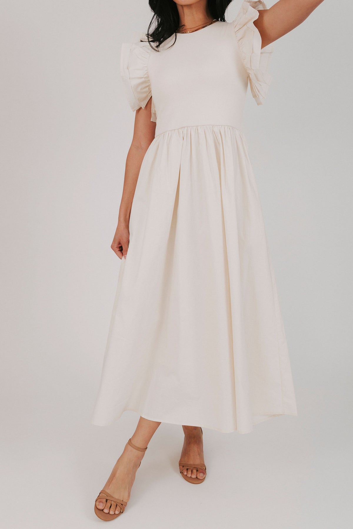 Ruffled cap sleeves/sleeveless maxi dress with contrasting fabric and pockets