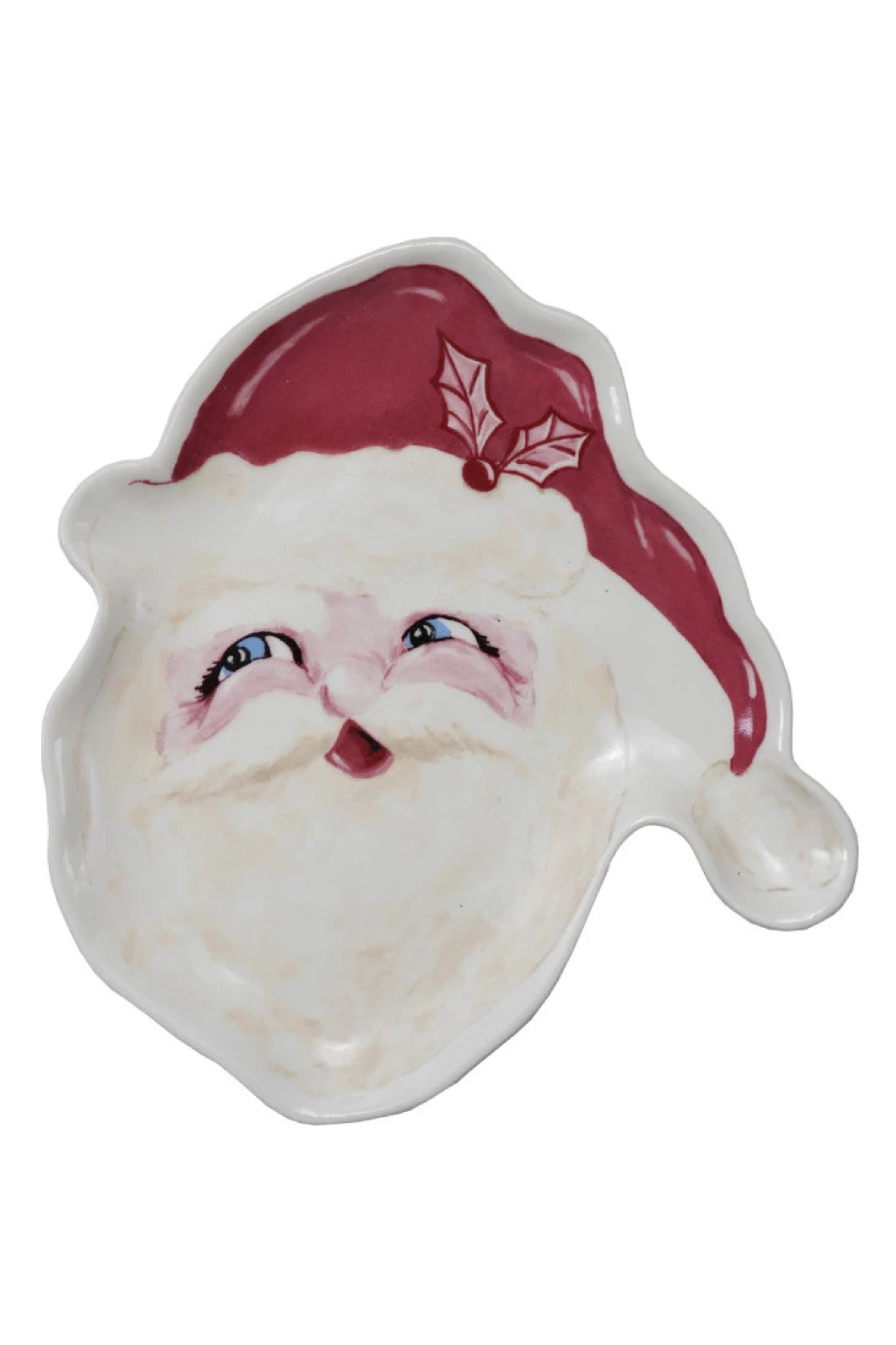Stoneware Santa Shaped Plate, Pink, Red & White ©