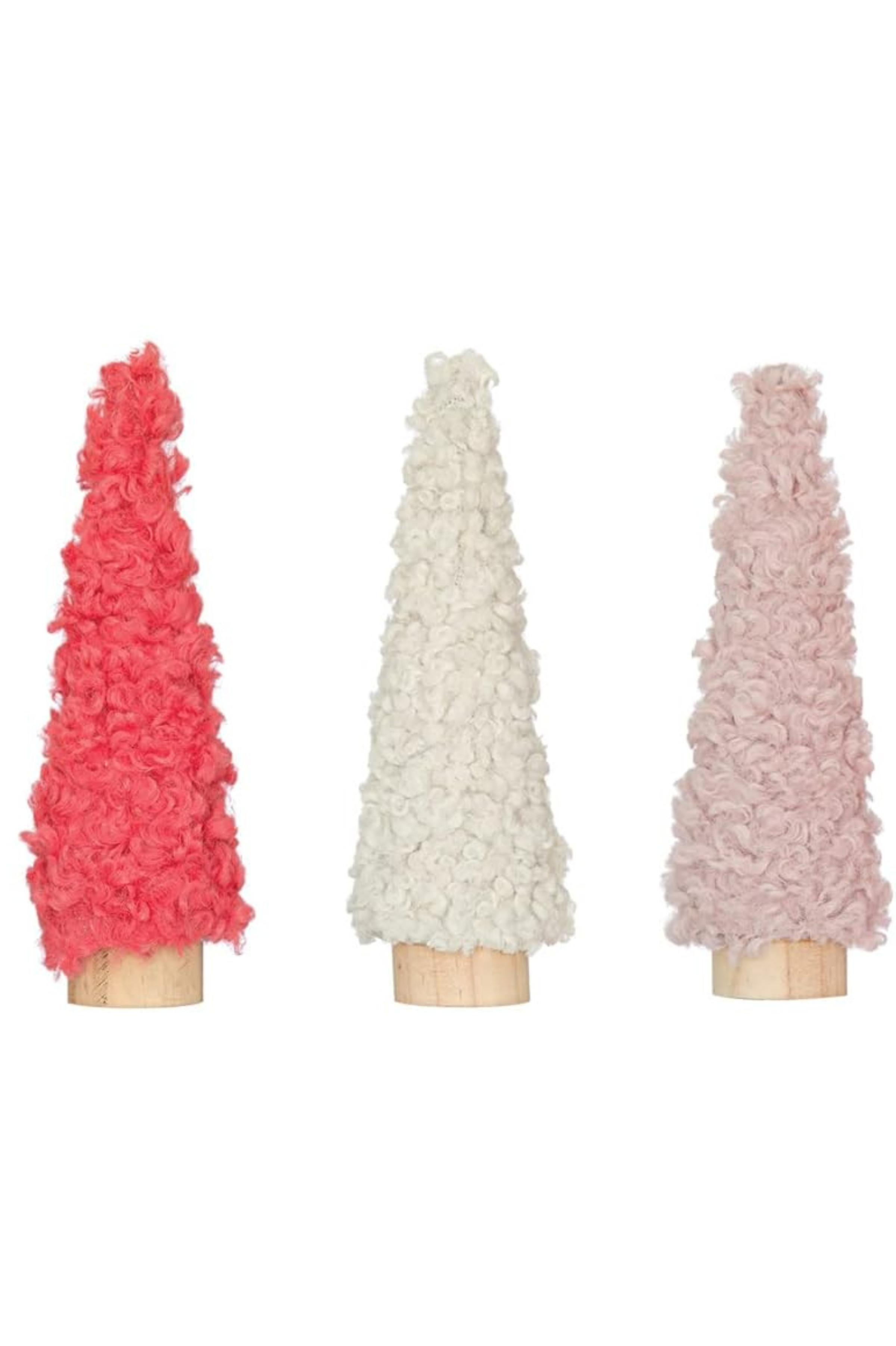 Fabric Trees w/ Wood Bases - Set Of 3