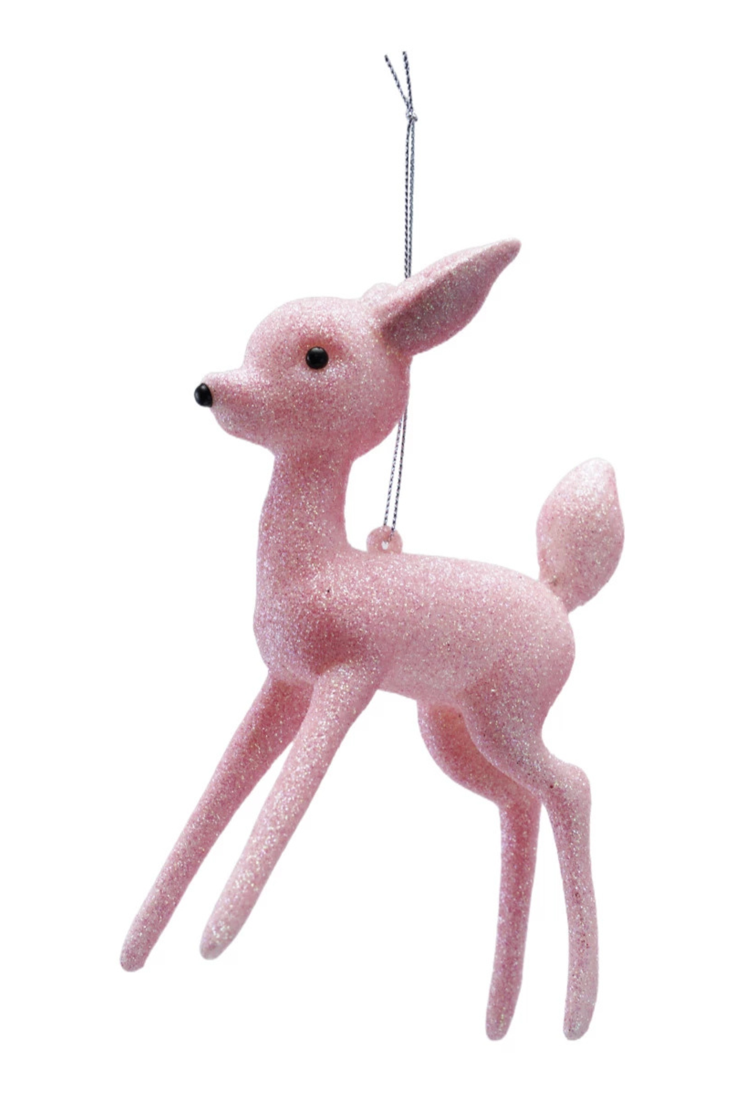 Plastic Deer Ornament with Glitter, Pink