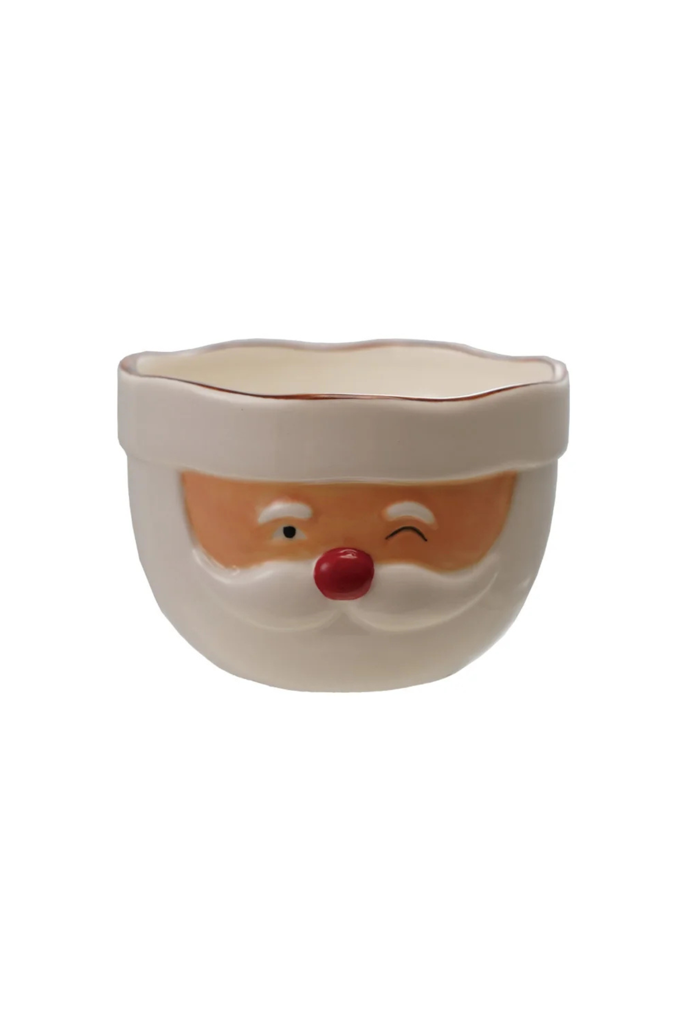 Stoneware Santa Head Shaped Bowl, Red & White