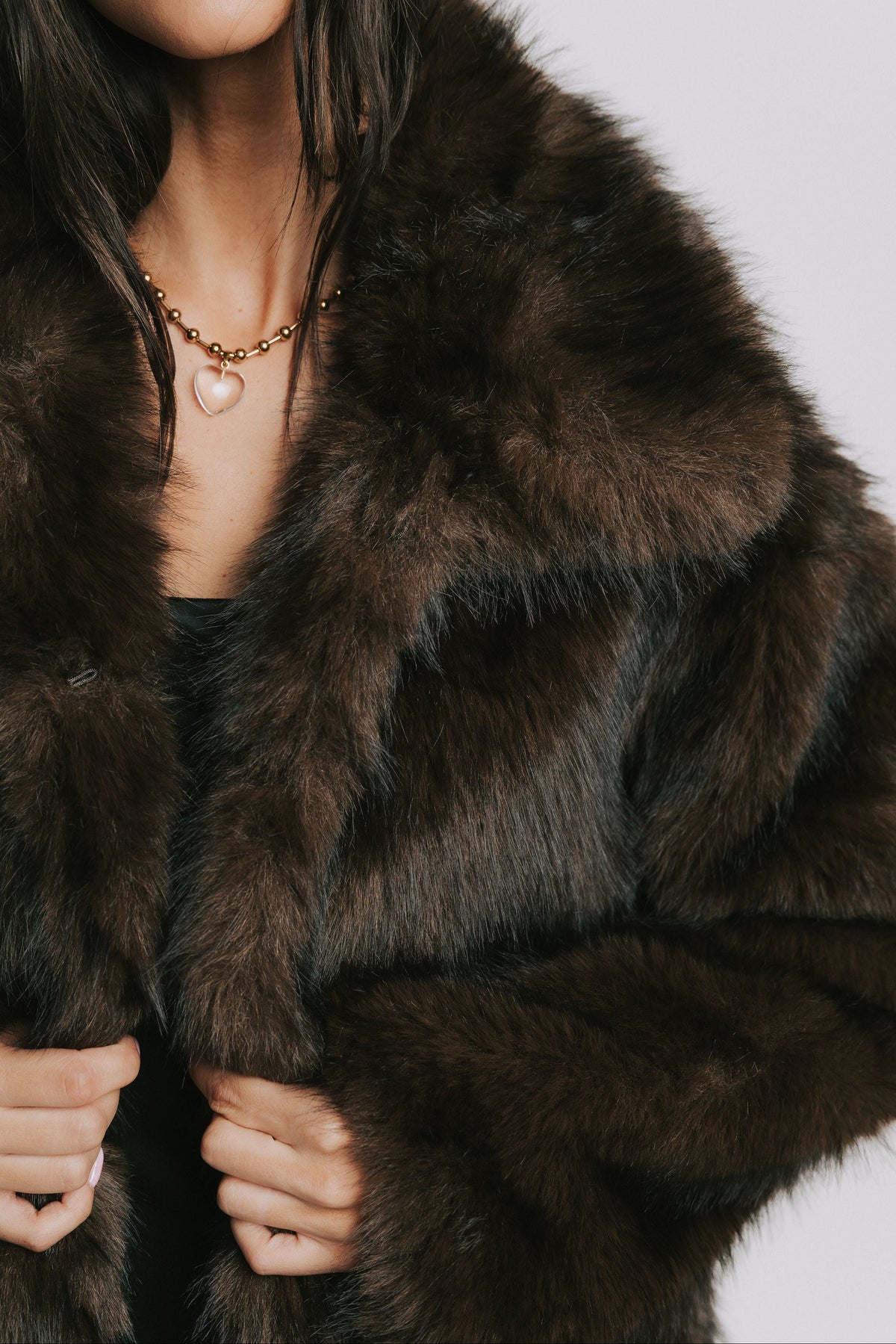 dark brown fur jacket close
