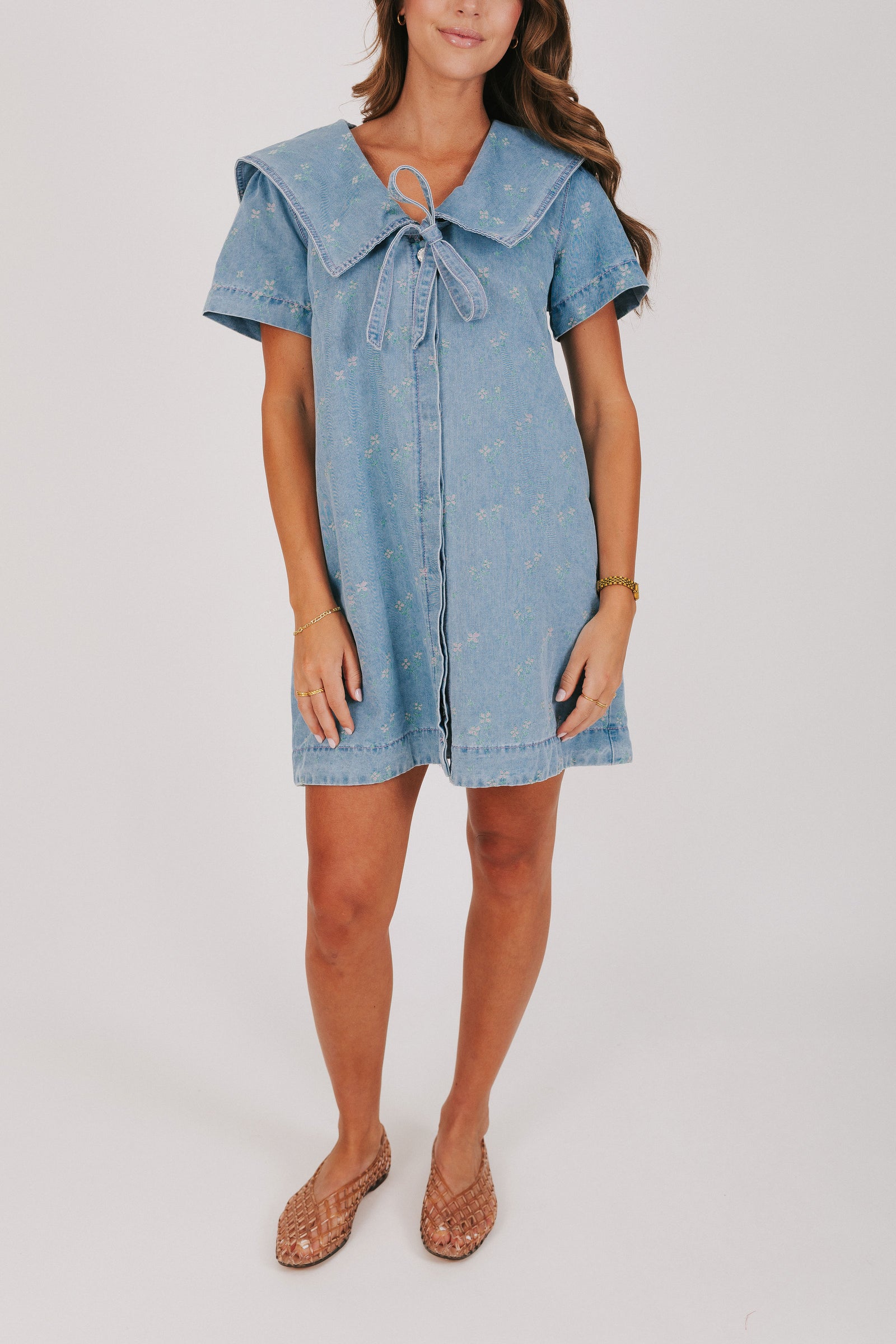denim dress with flowers Summer Of Love M / Light Blue Size:Medium Geometric Knob air dinner Cocktail Dresses & Party Black Suiting