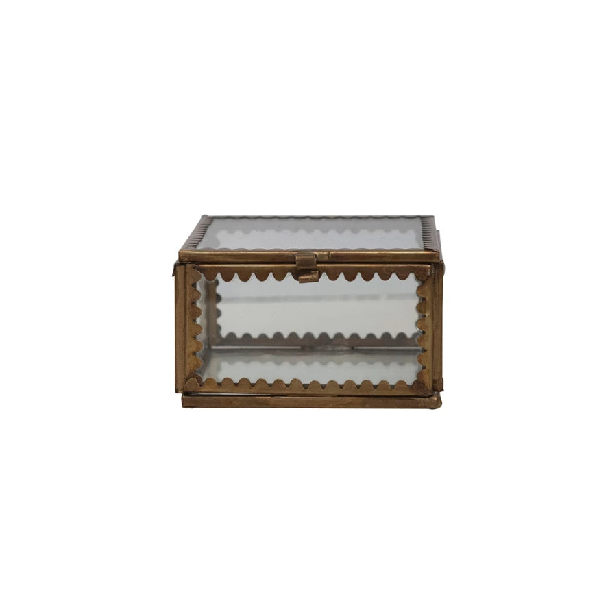 3" Brass & Glass Display Box w/ Scalloped Edges