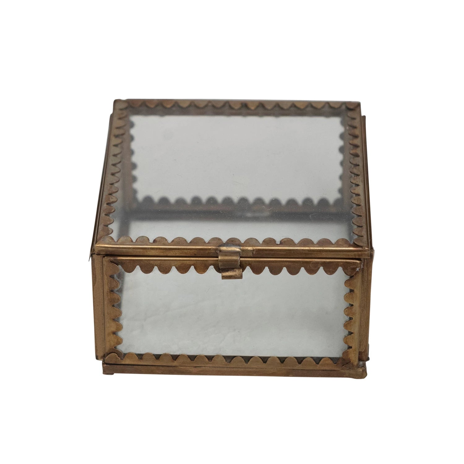 3" Brass & Glass Display Box w/ Scalloped Edges