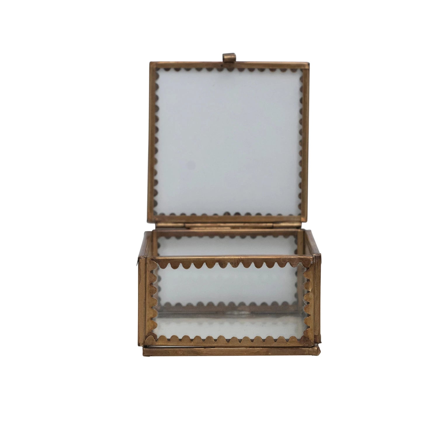 3" Brass & Glass Display Box w/ Scalloped Edges