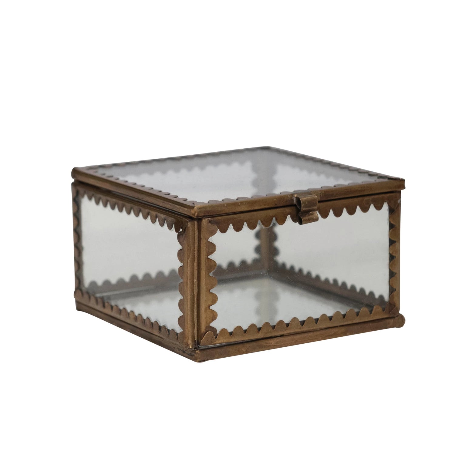 3" Brass & Glass Display Box w/ Scalloped Edges