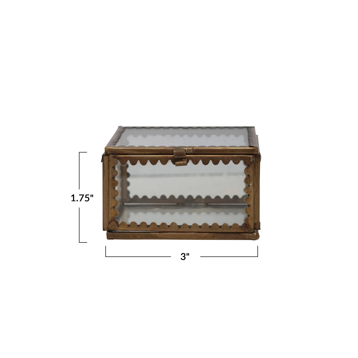 3" Brass & Glass Display Box w/ Scalloped Edges