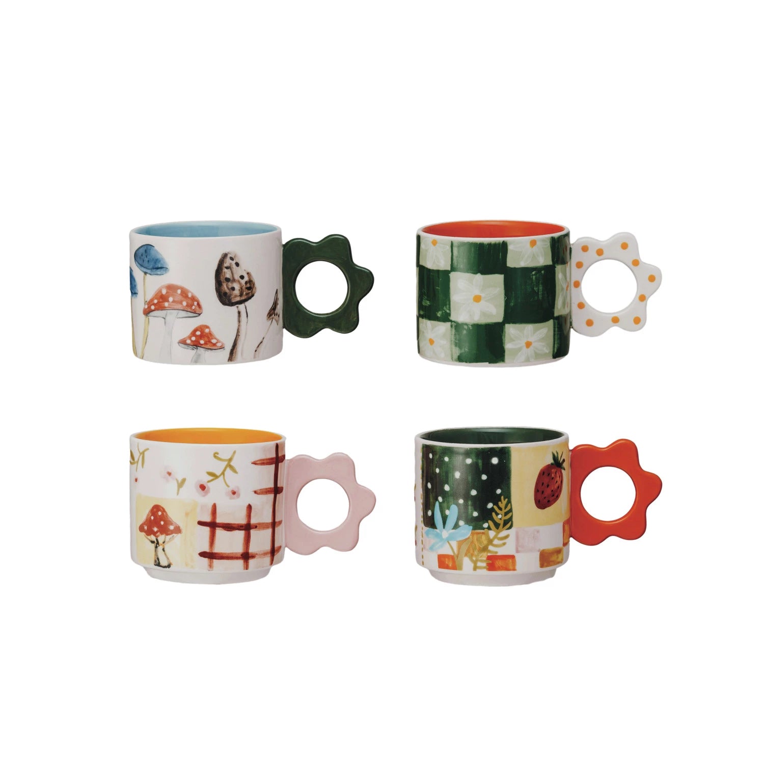 15 oz. Hand-Painted Stoneware Mug w/ Flower Shaped Handle, 4 Styles