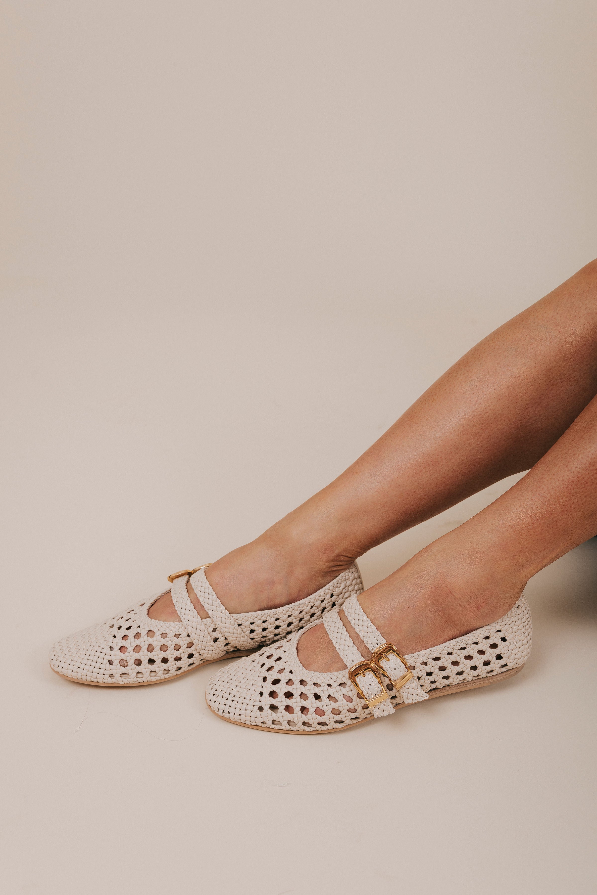 dolce vita creme woven double buckle ballet flats 