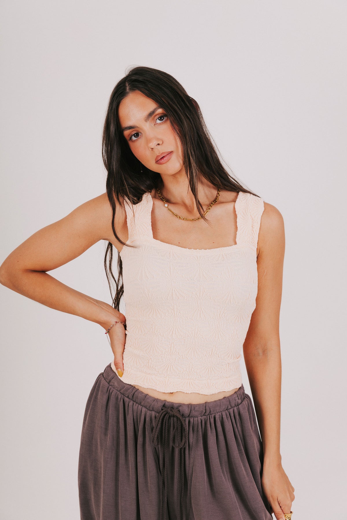 free people floral printed square neck tank pink