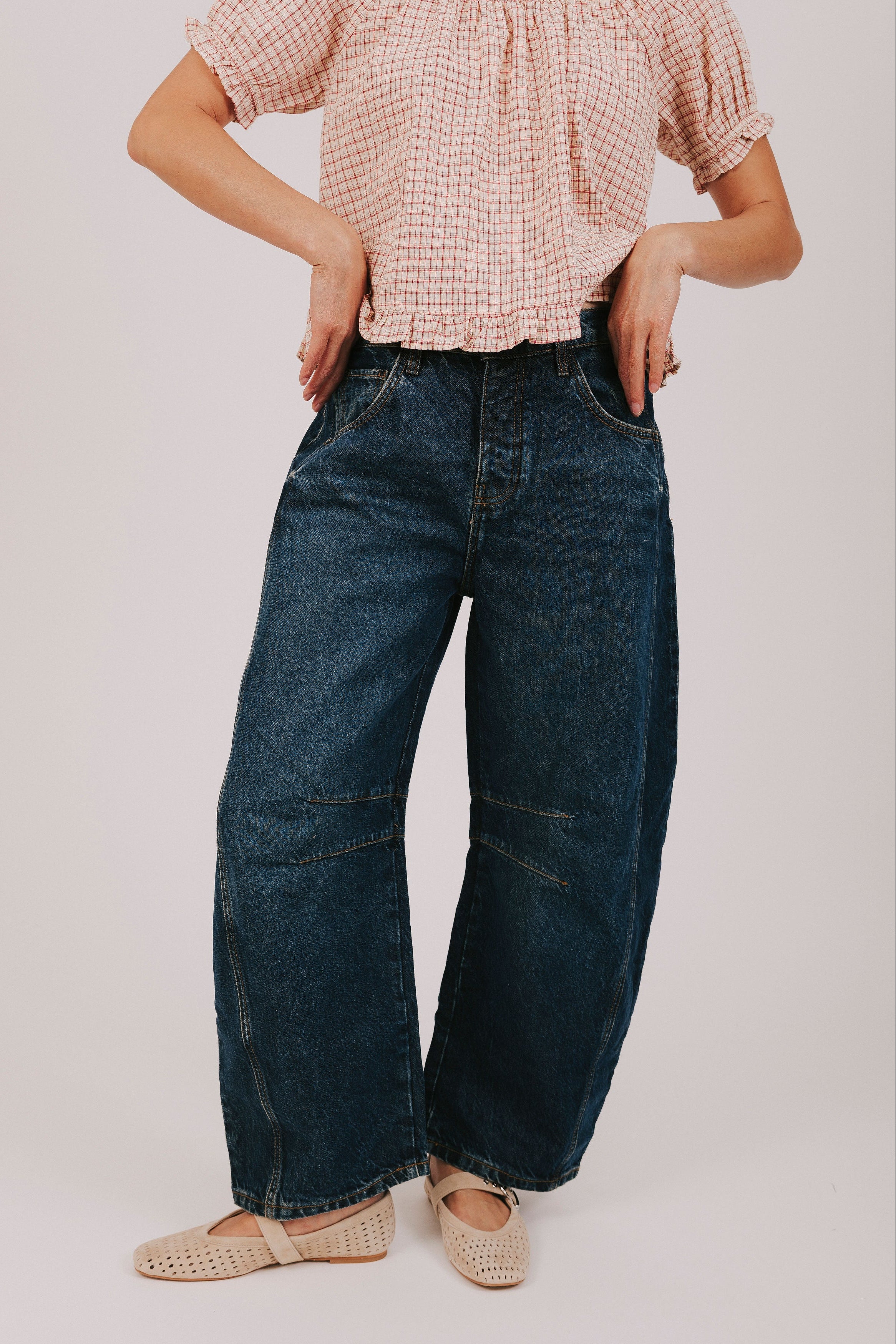 Free People Women's We The Free Good Luck Mid-Rise Barrel Jeans - Deep End