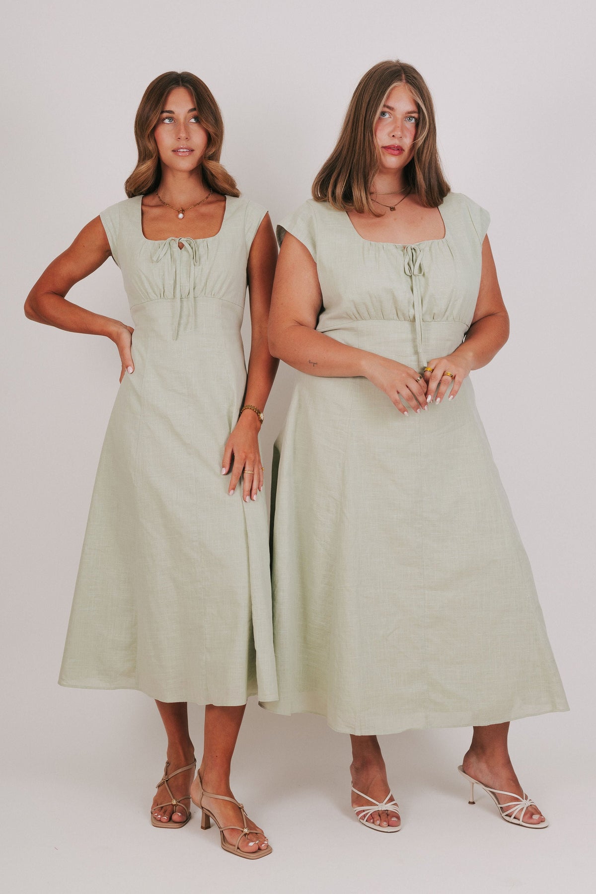 gathered bust with keyhole midi dress green models