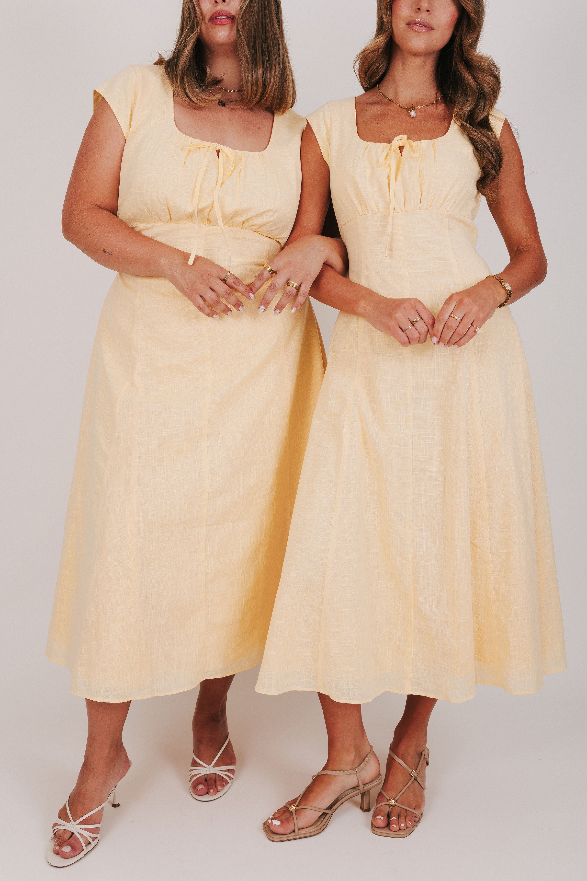 gathered bust with keyhole midi dress yellow models