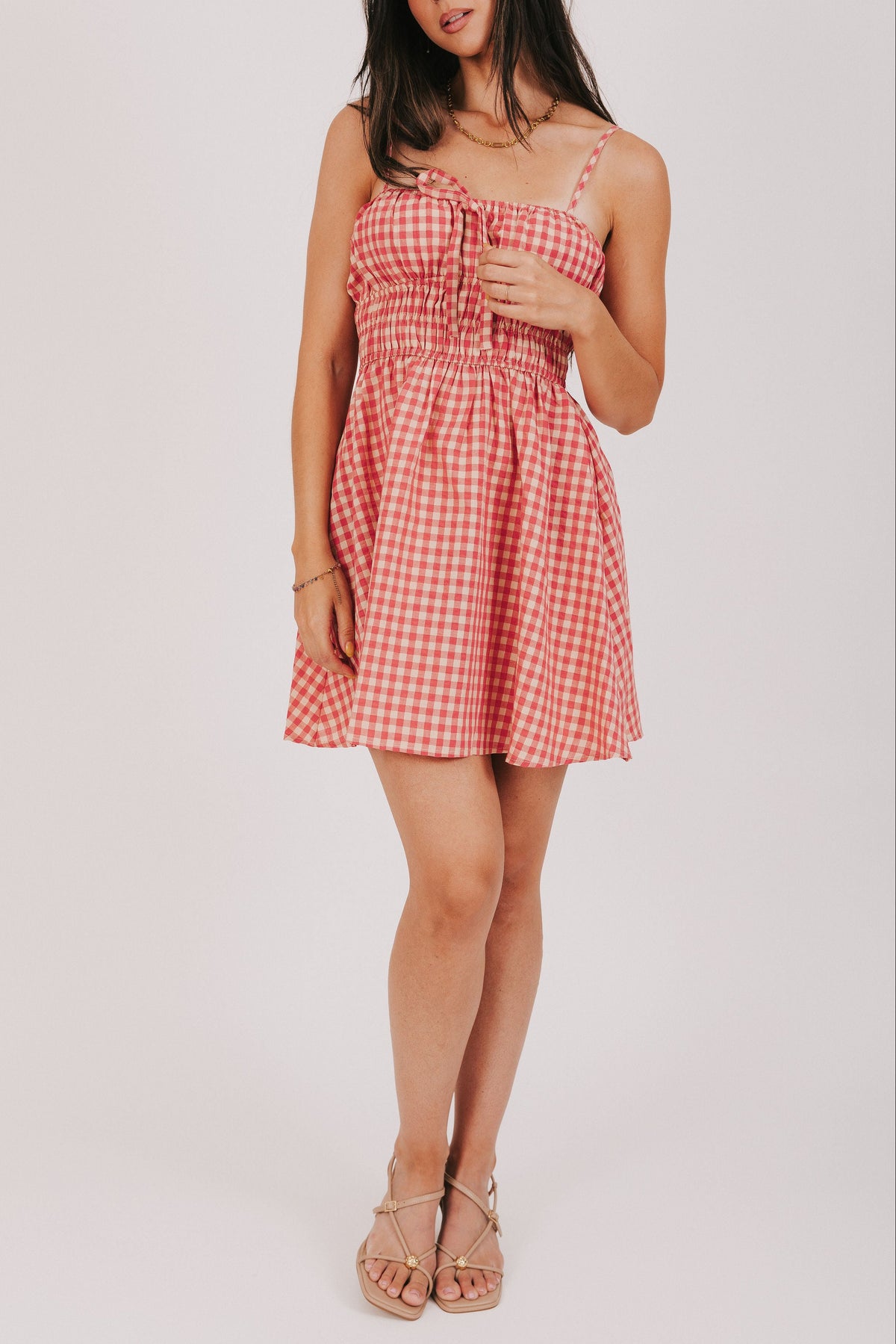 gingham mini dress with smocked bodice 