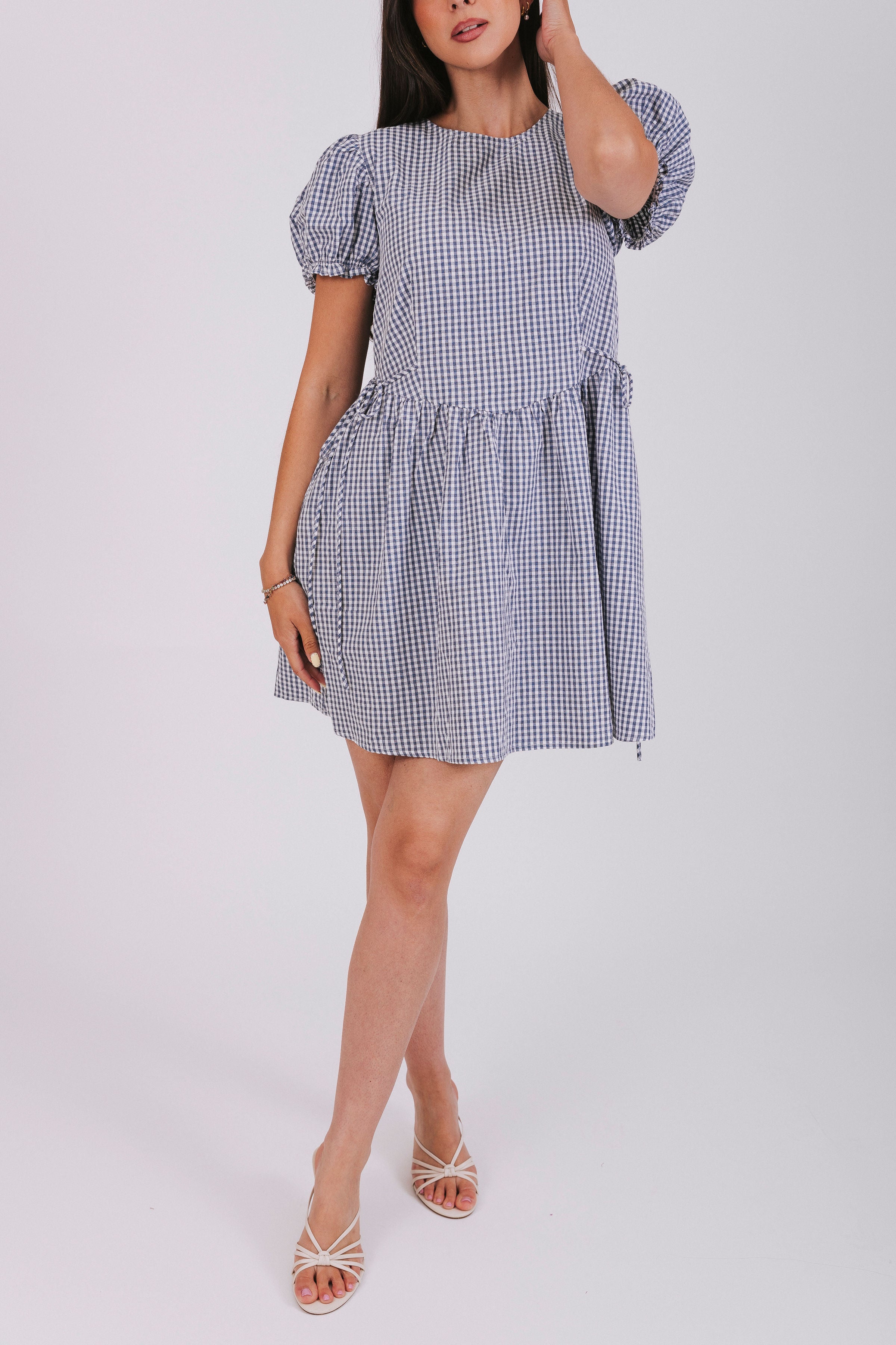 gingham puff sleeve mini dress