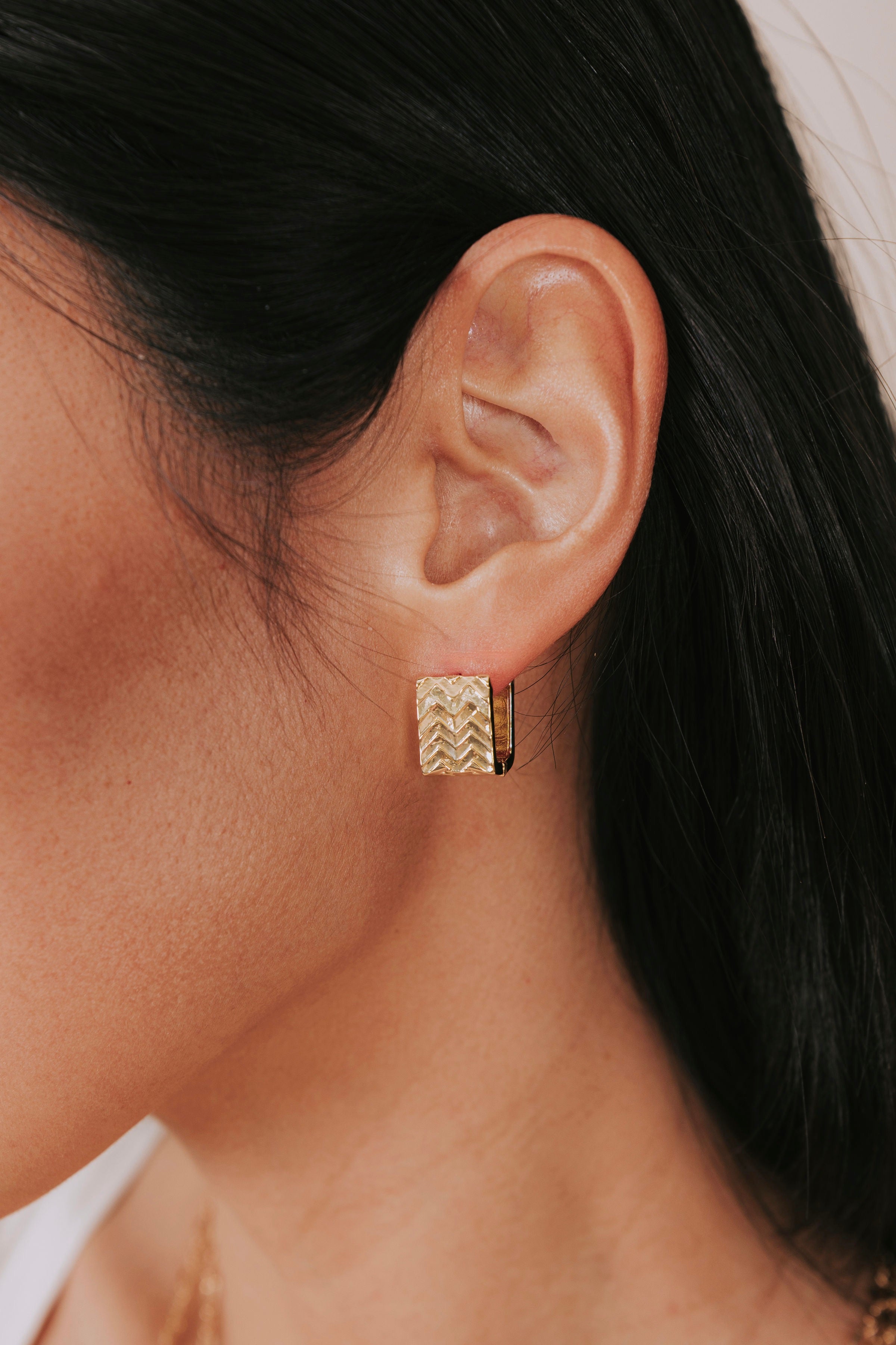 gold chevron rectangle hinged earrings
