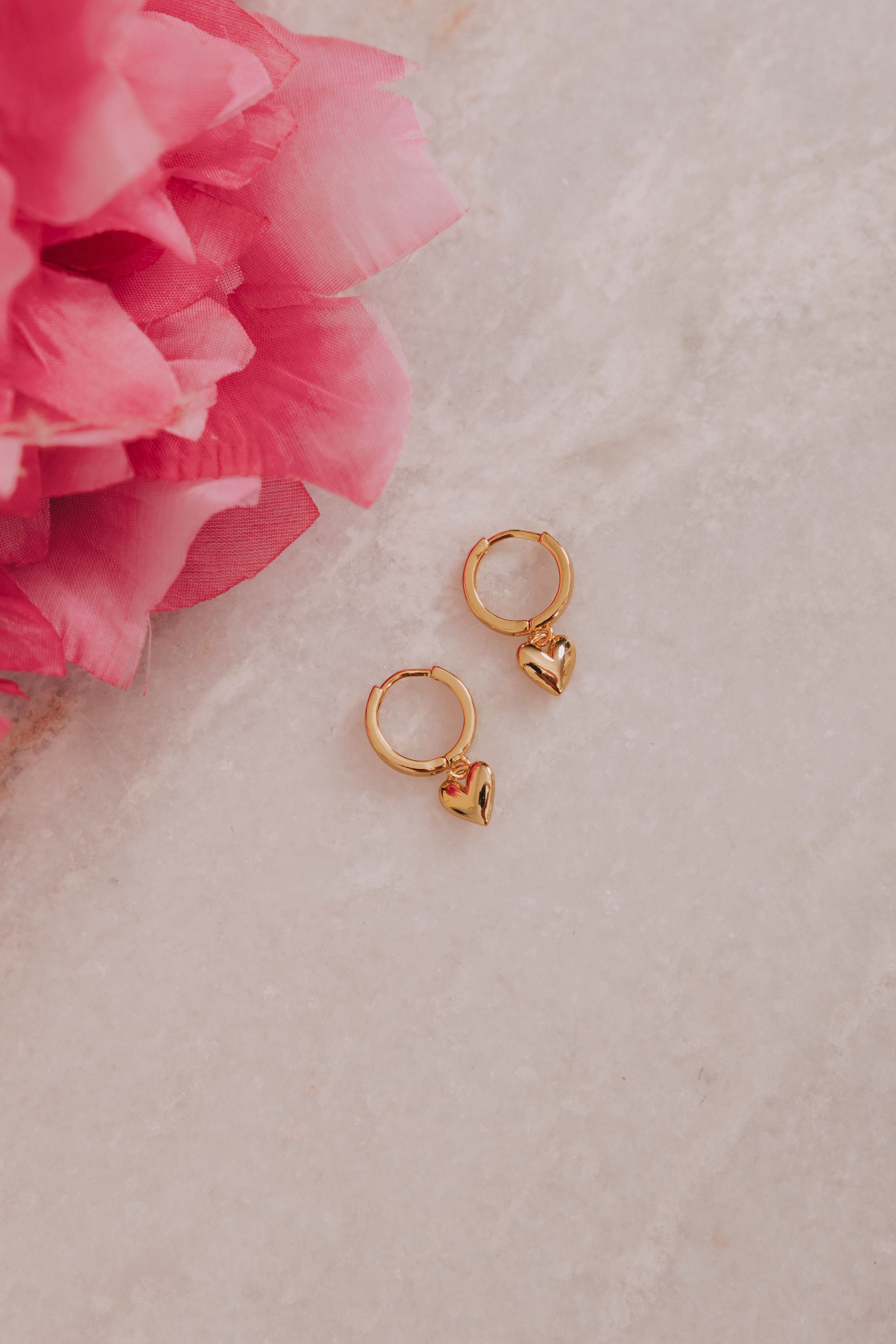 gold heart dangle hoop earrings