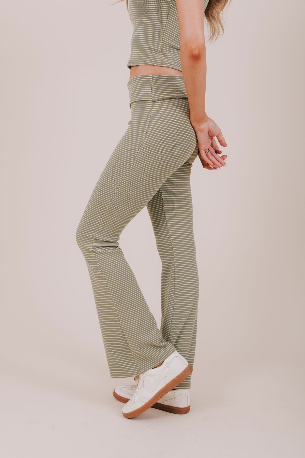 green stripe loungewear pants side