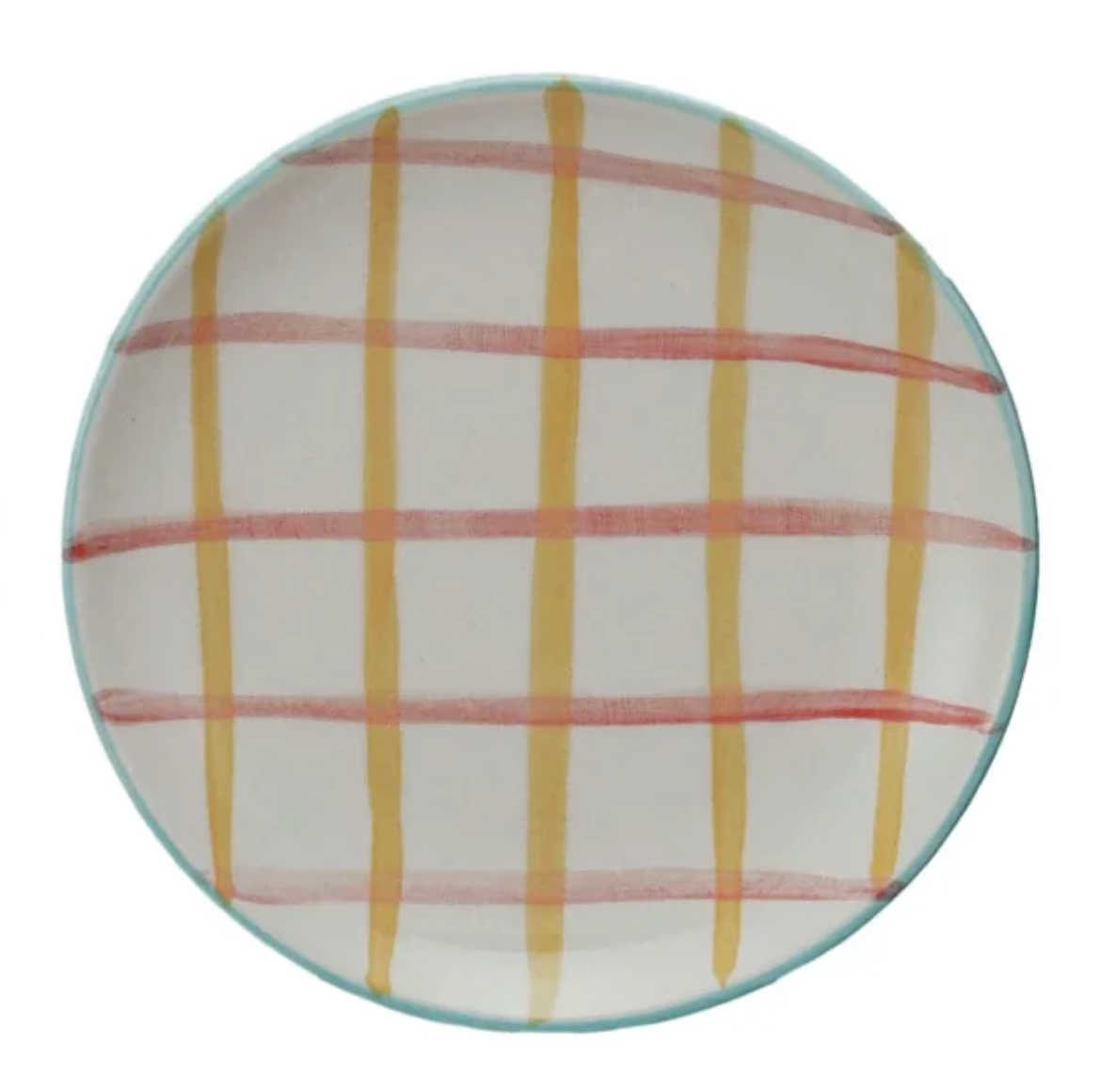 Round ceramic plate with plaid pattern