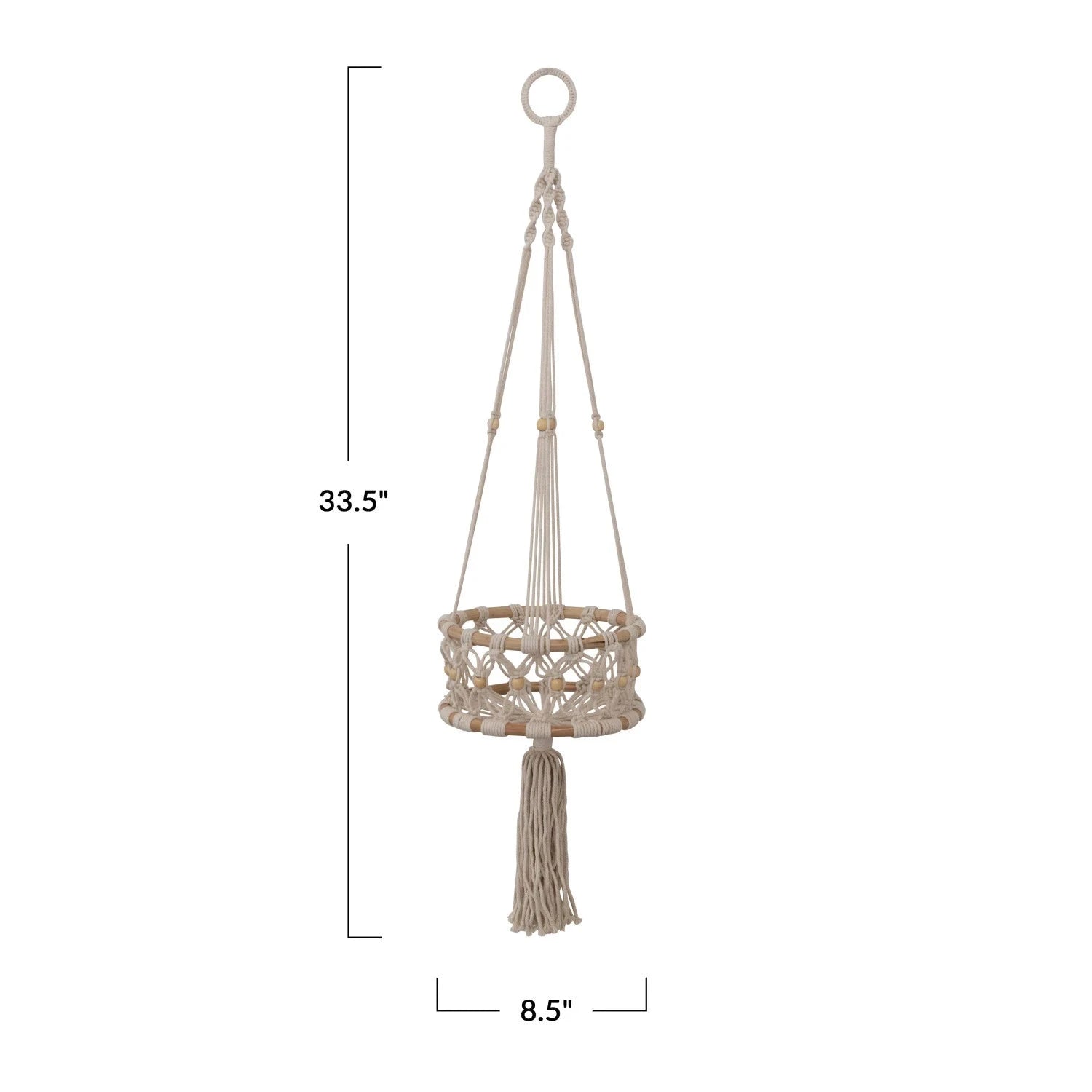 macrame wood plant hanger Hand-Woven Cotton Macrame & Rattan Plant Hanger With Wood Beads