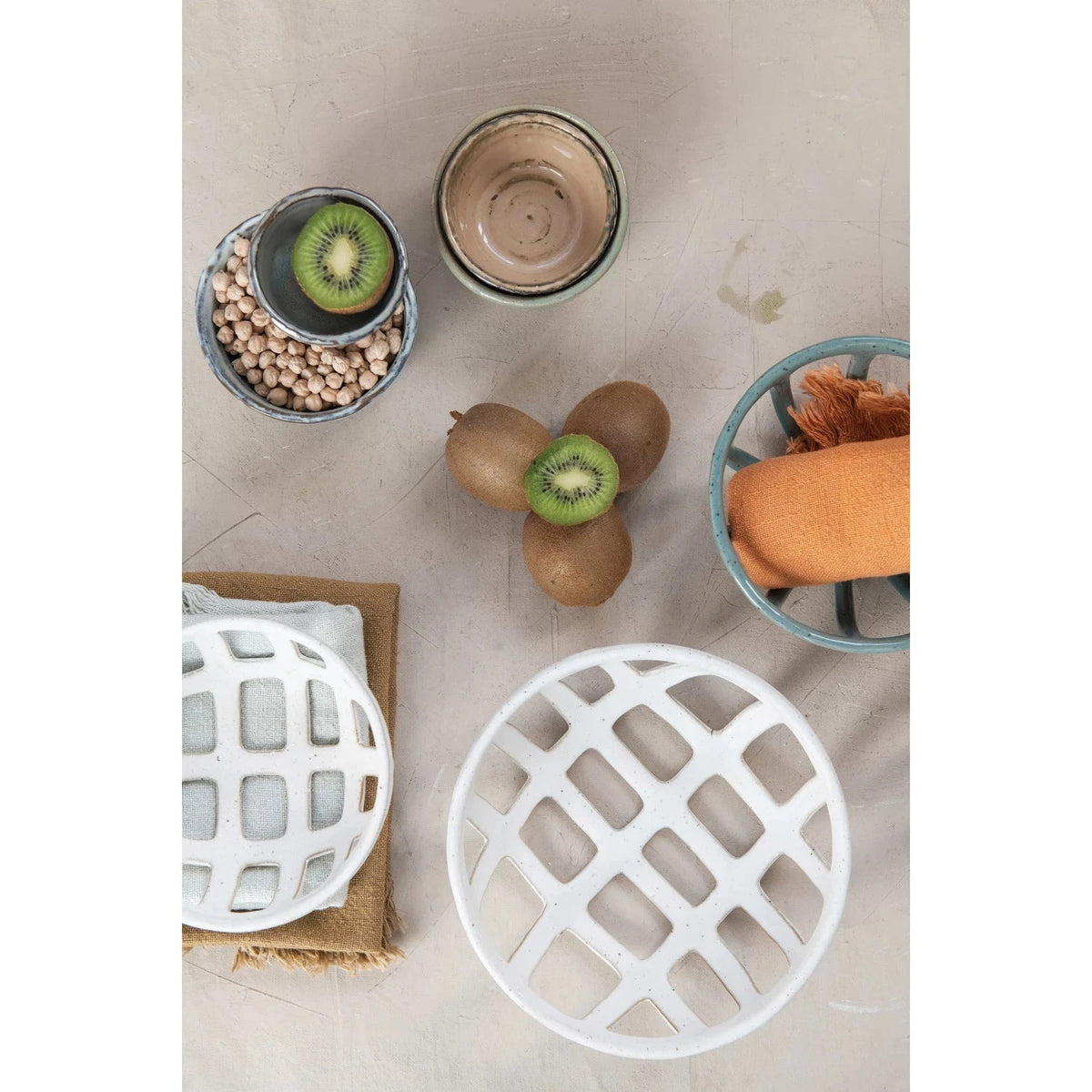 Handmade Stoneware Basket Bowls - 2 Pc 