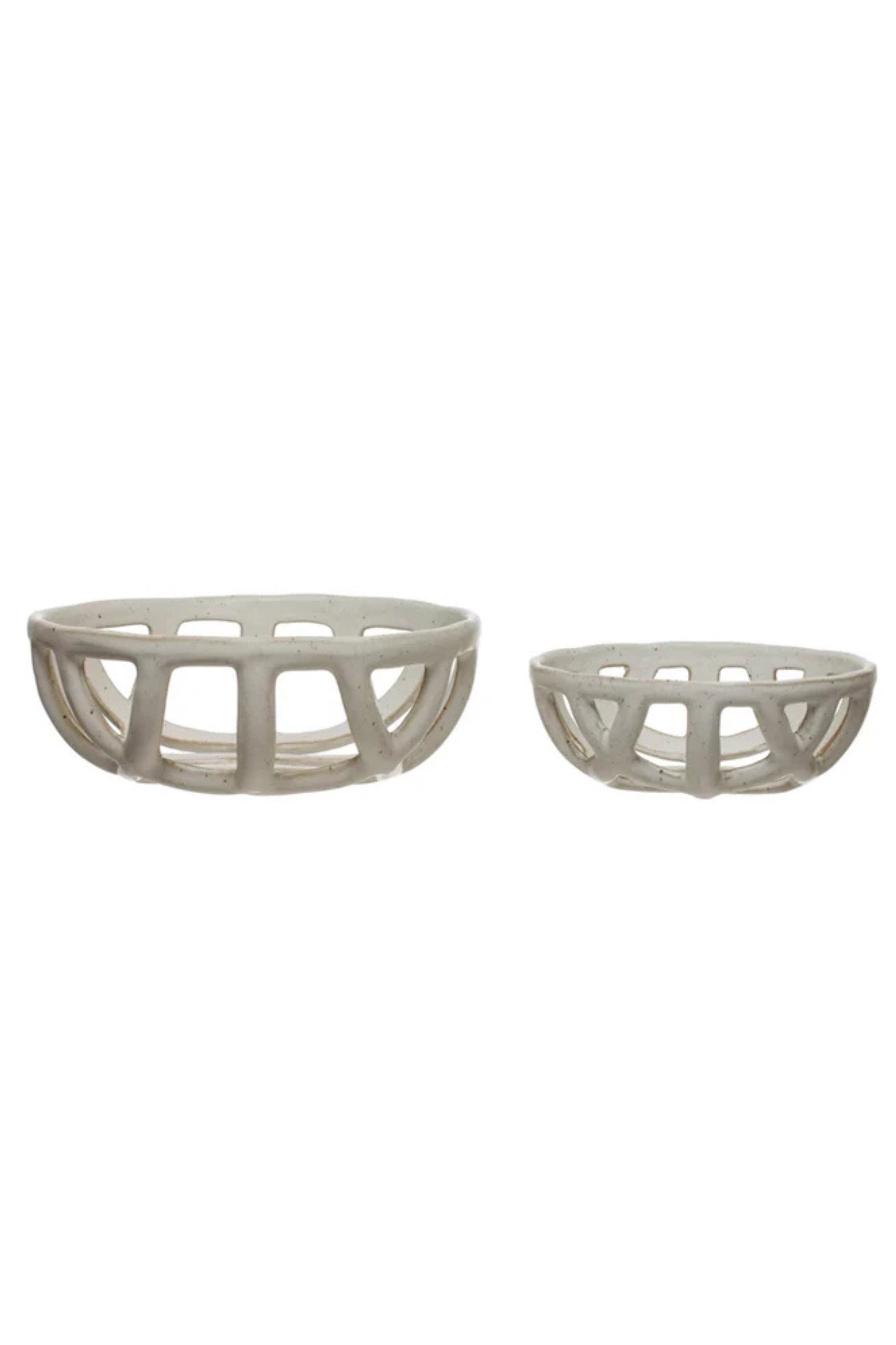 Handmade Stoneware Basket Bowls - 2 Pc , white speckled finish
